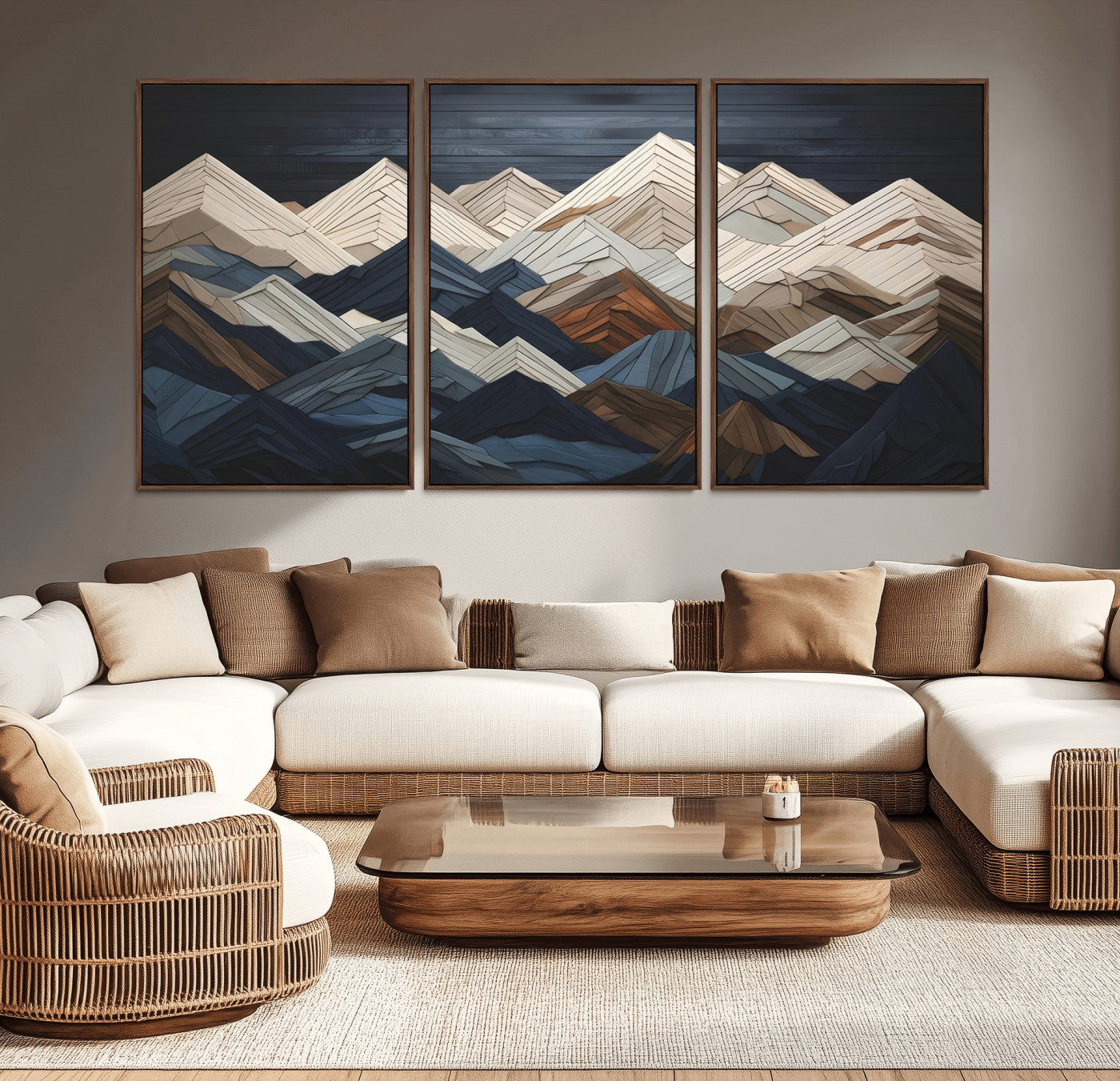 MGV-FC-60X30-3P - Wood Mountain Wall Art | Mountain Canvas Print Wood Decor | Ready to Hang for Cabin Decor
