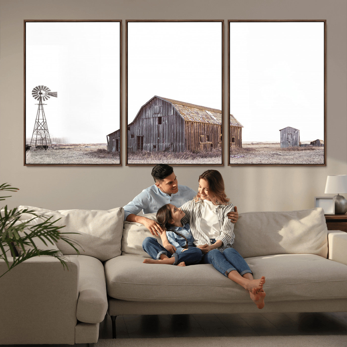 -Set of 3 Rustic Farmhouse Wall Art Prints – Country Barn, Wheat Field, and Farm Landscape for Cozy