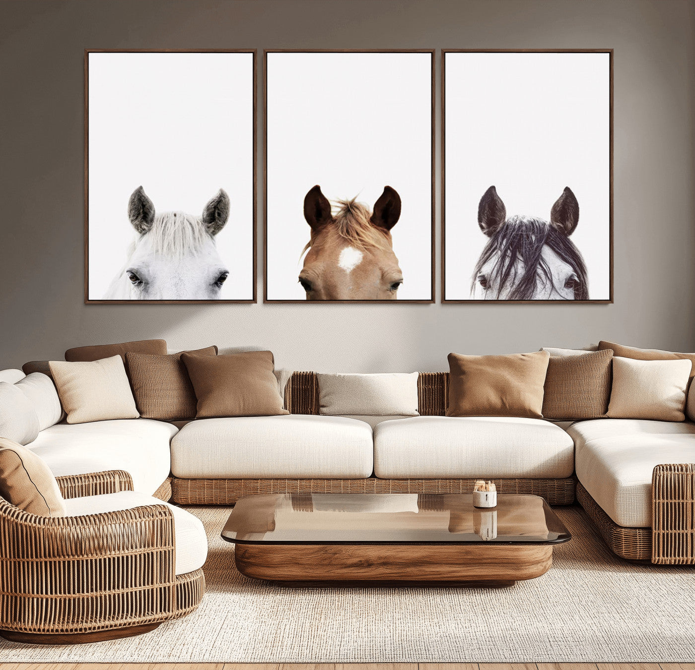59160-MGV-CV-60X30-3P-Horse Prints Set, Set of 3 Horse Wall Art, Horses Portraits, Farmhouse Wall Art, Farm Animals Canvas, Animals Portraits Set, Horse Poster