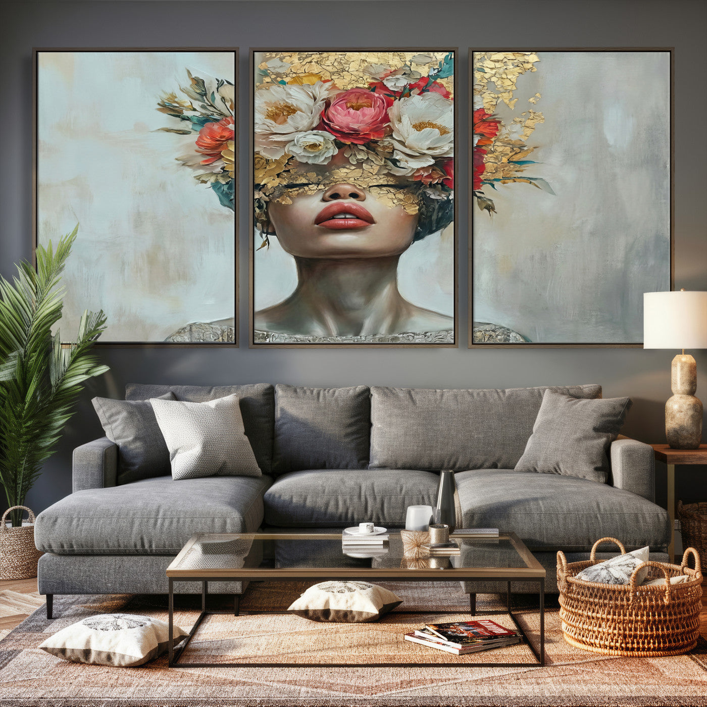 26919-MGV-CV-36X24 - Golden Petal Wall Art Canvas Print - Silhouette Woman Wall Art Canvas Print, Floral Woman Portrait