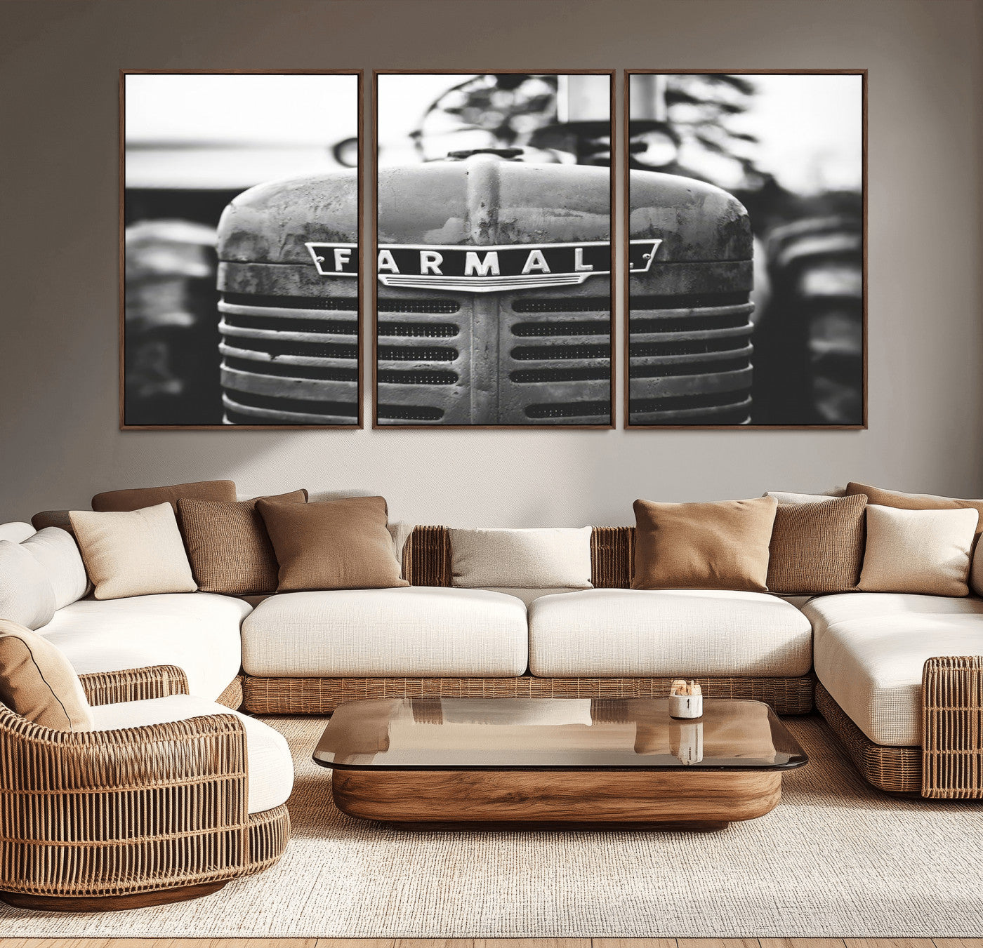 MGV-FC-60X30-3P - Vintage Farmall Tractor Wall Art Canvas Print, Rustic Farmhouse Decor Ready to Hang