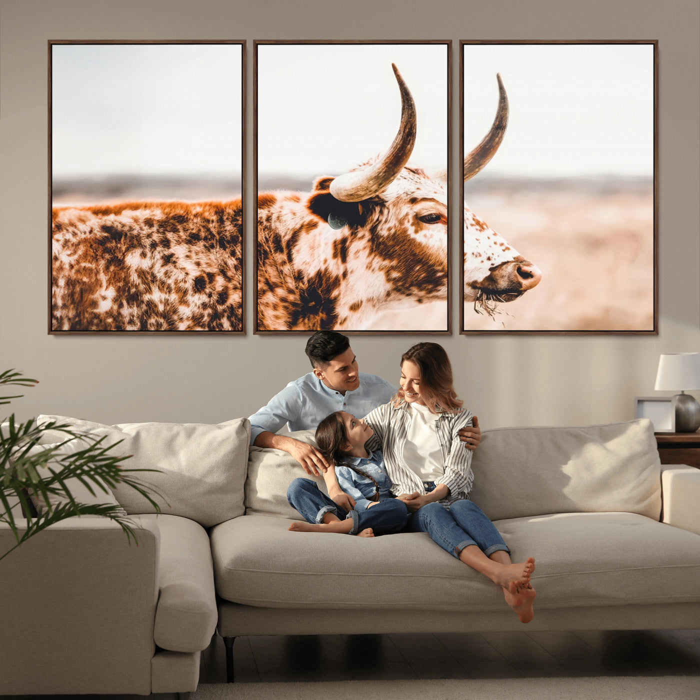 -Speckled Bull Wall Art Canvas Print – Rustic Cow Longhorn Farmhouse Animal Decor – Western Longhorn