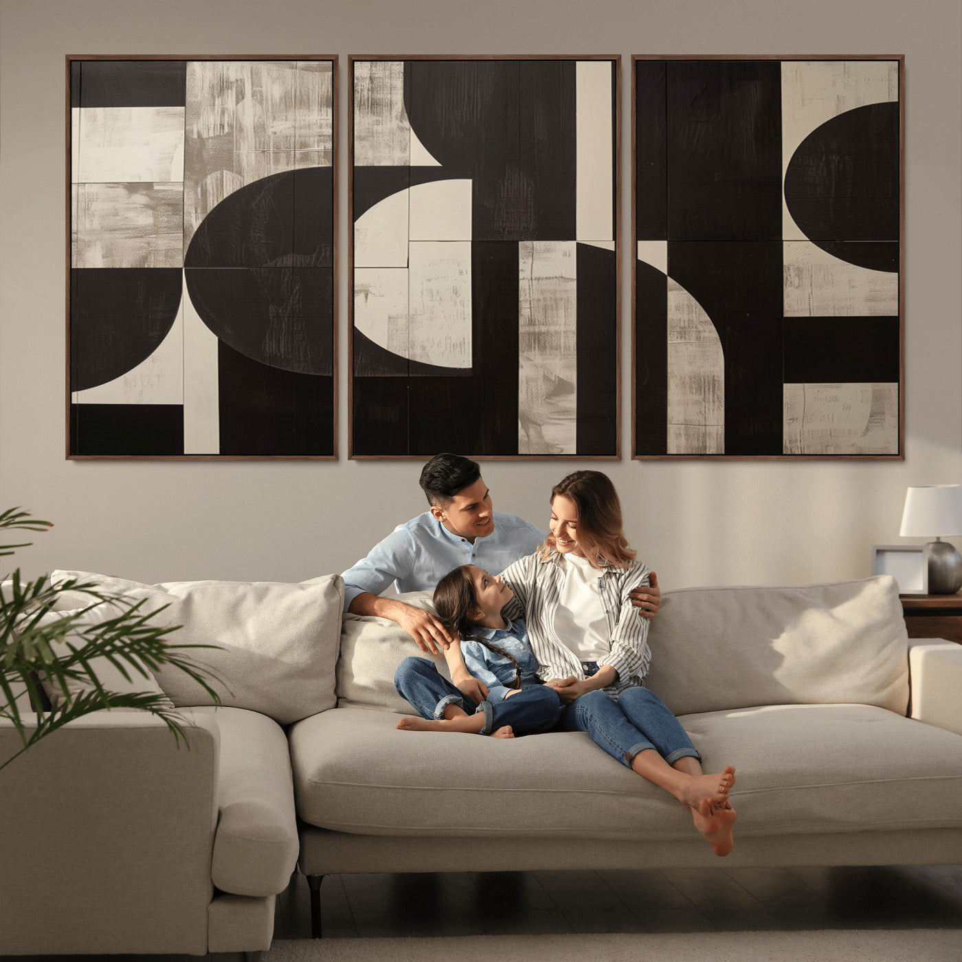 63644-MGV-FC-60X30-3P - Abstract Brown Wabi Sabi Canvas Print Set – Minimalist Mid-Century Wall Art Contemporary Artwork for Home, Office