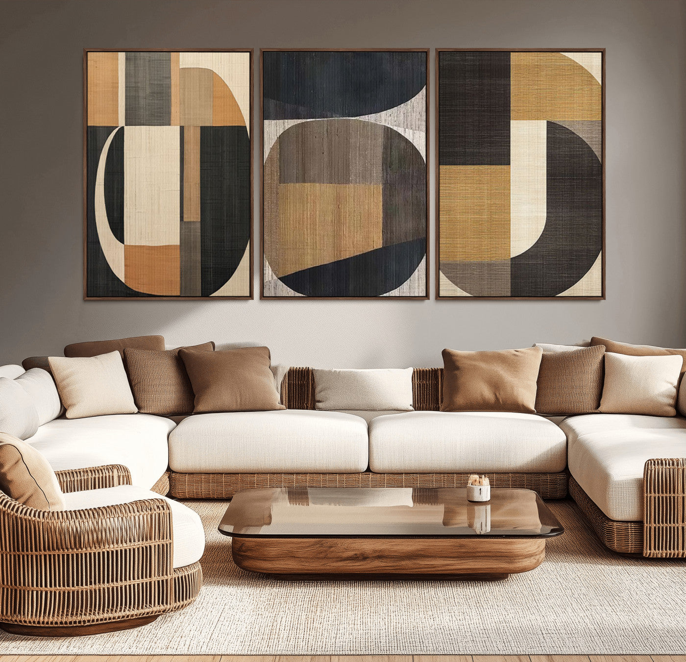 MGV-FC-60X30-3P - Modern Brown Wabi Sabi Abstract Wall Art Canvas Print Set, Minimalist Wall Art