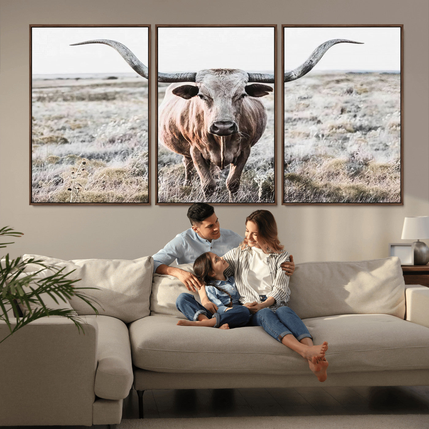 -Rustic Texas Longhorn Wall Art Canvas Print | Western Farmhouse Decor for Living Room or Office,