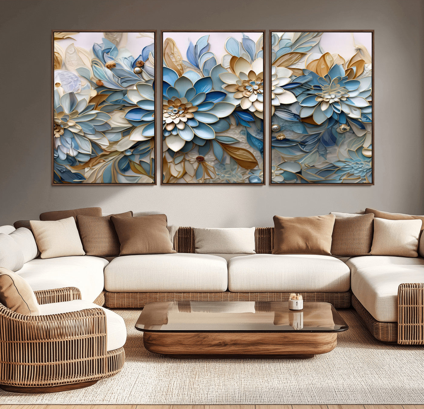 MGV-FC-60X30-3P - Blu Abstract Flower Wall Art Canvas Print