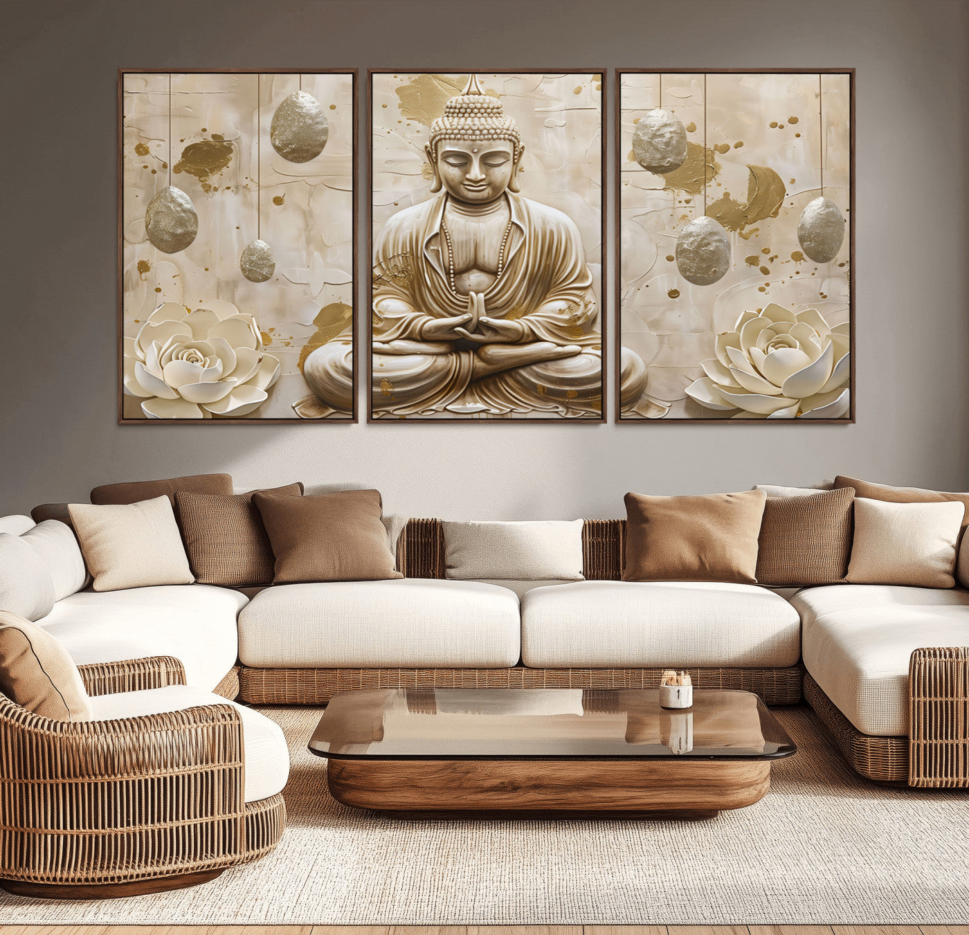 MGV-FC-60X30-3P - Serene Buddha Wall Art | Yoga Room Decor and Meditation Wall Art Print | Framed and Ready to Hang