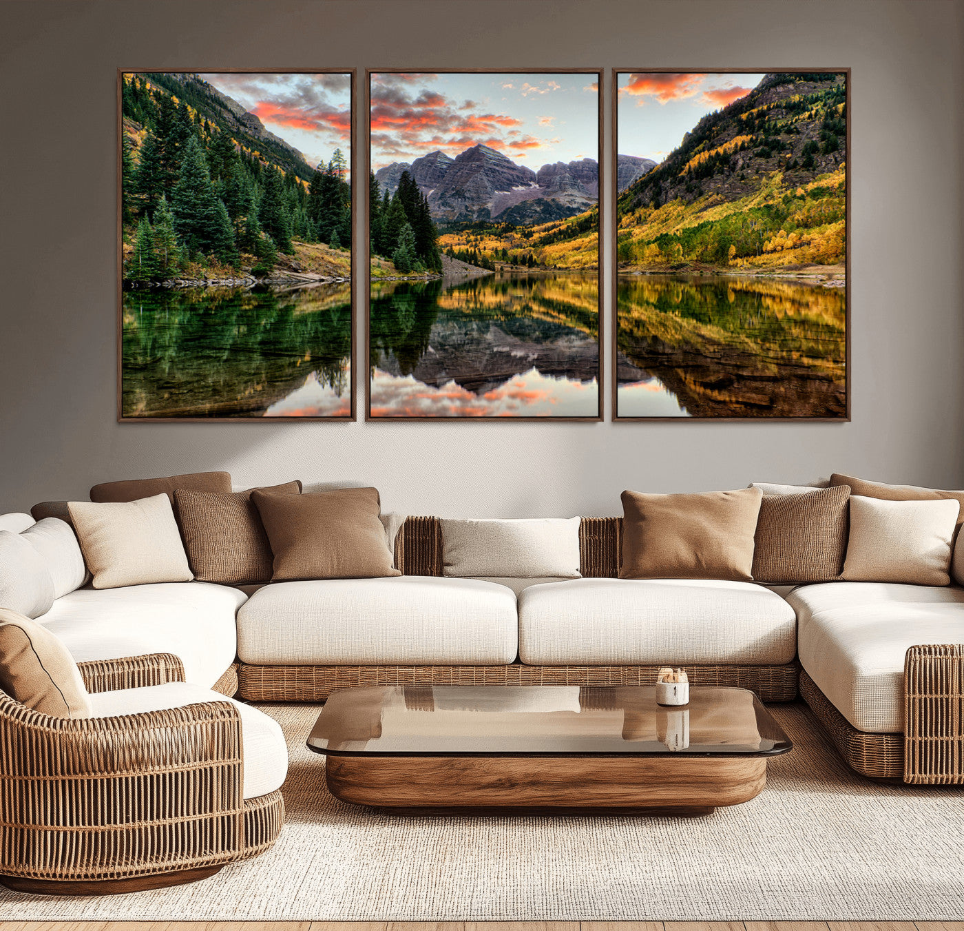 MGV-FC-60X30-3P - Maroon Bells Wall Art - Scenic Canvas Print of Maroon Bells in Autumn for Elegant Home or Office