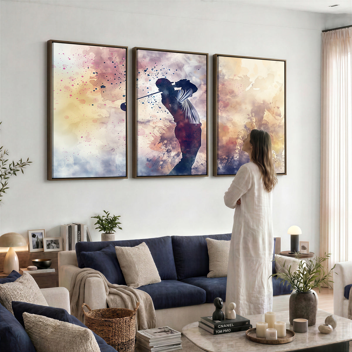 10848-MGV-CV-36X24 - Abstract Watercolor Golf Player Wall Art Canvas Print