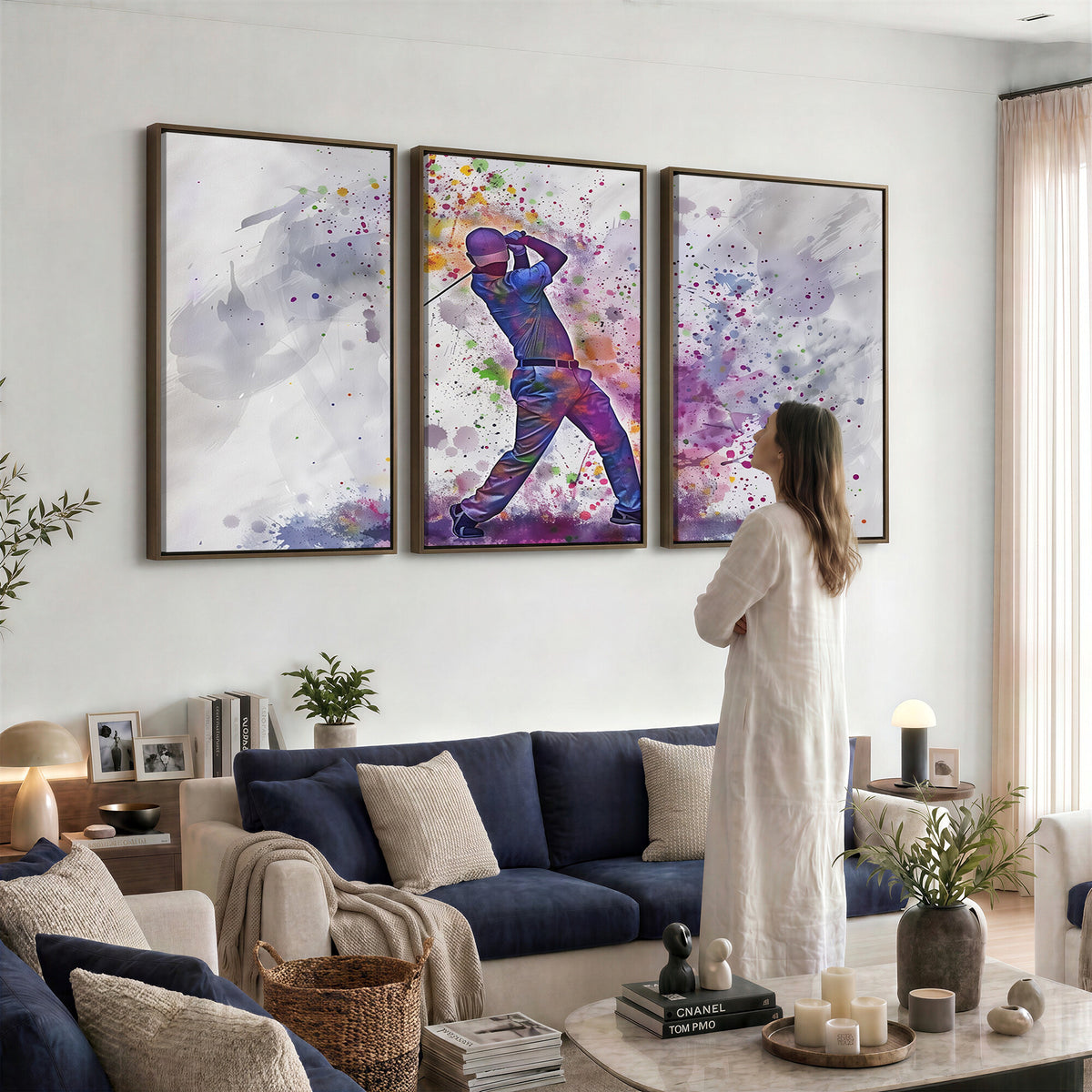 60116-MGV-CV-36X24 - Watercolor Golf Swing Wall Art Canvas Print, Vibrant, Framed and Ready to Hang