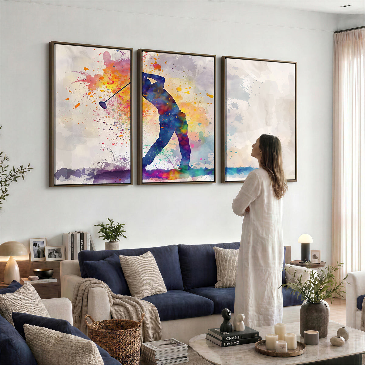 89625-MGV-CV-36X24 - Vibrant Watercolor Golf Swing Wall Art Canvas Print | Extra Large 3 Piece Canvas Wall Art