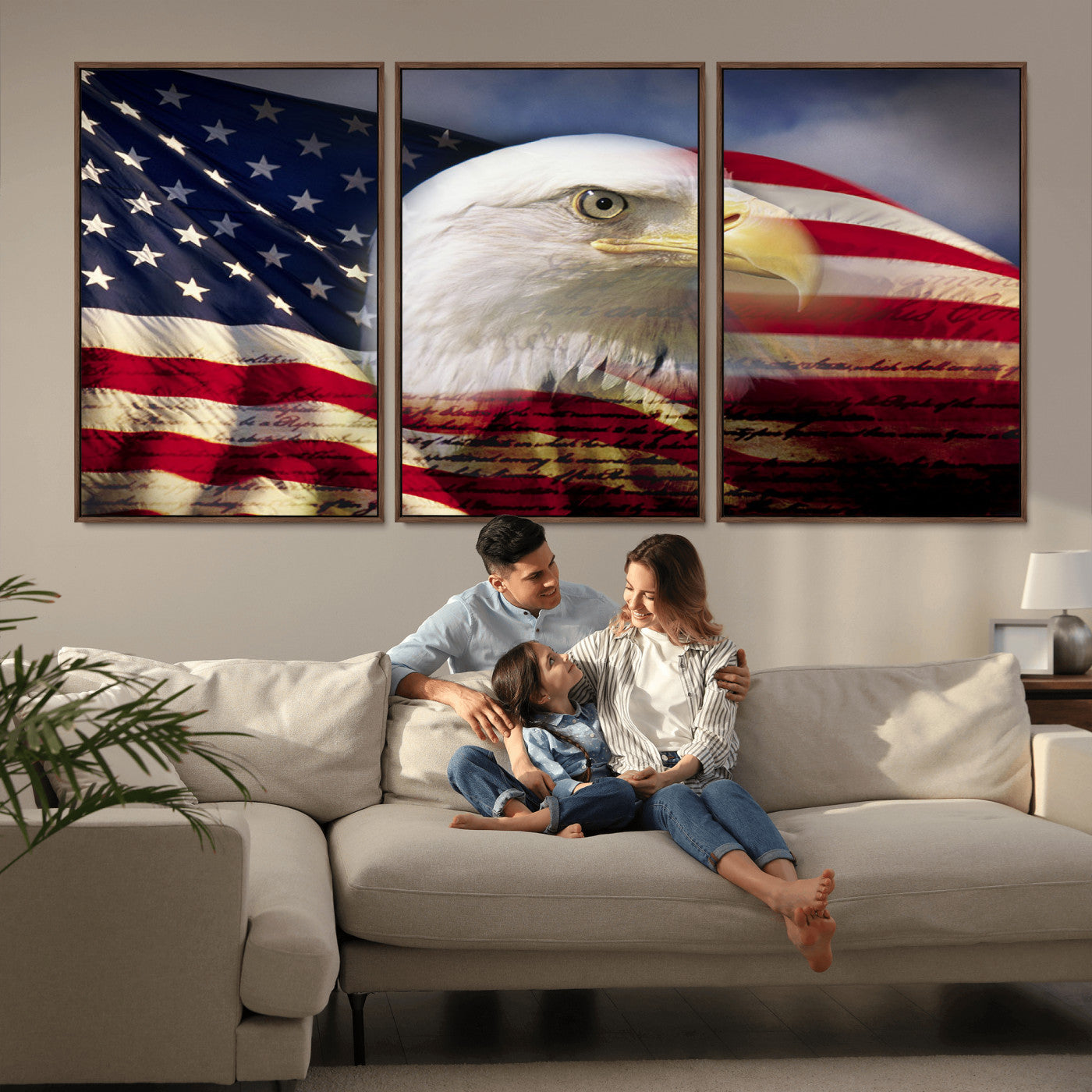 MGV-FC-60X30-3P - American Flag Eagle Symbol Wall Art, American Flag Eagle Wall Art Canvas Print