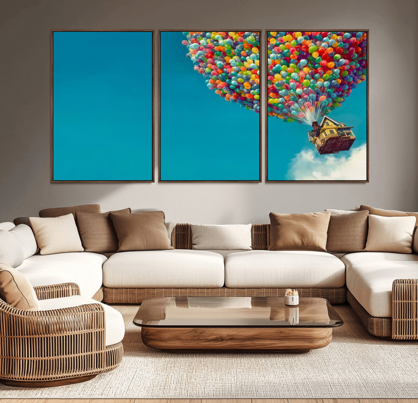 MGV-FC-60X30-3P - Carl Fredricksen, Up Movie Wall Art, Colorful Balloon House Art | Whimsical Wall Decor for Living