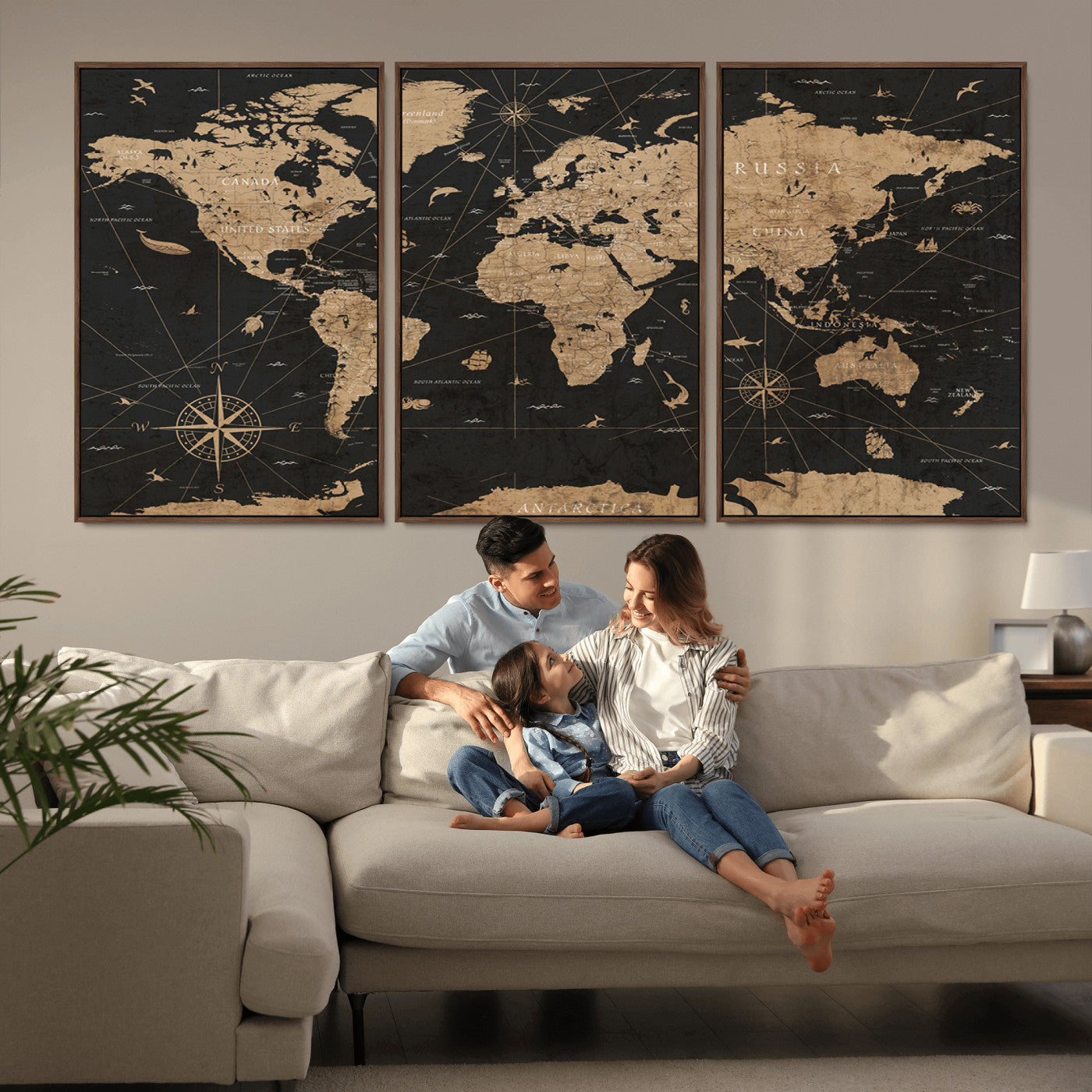 MGV-FC-60X30-3P - World Map Canvas Print – Framed Wall Art for Home Decor
