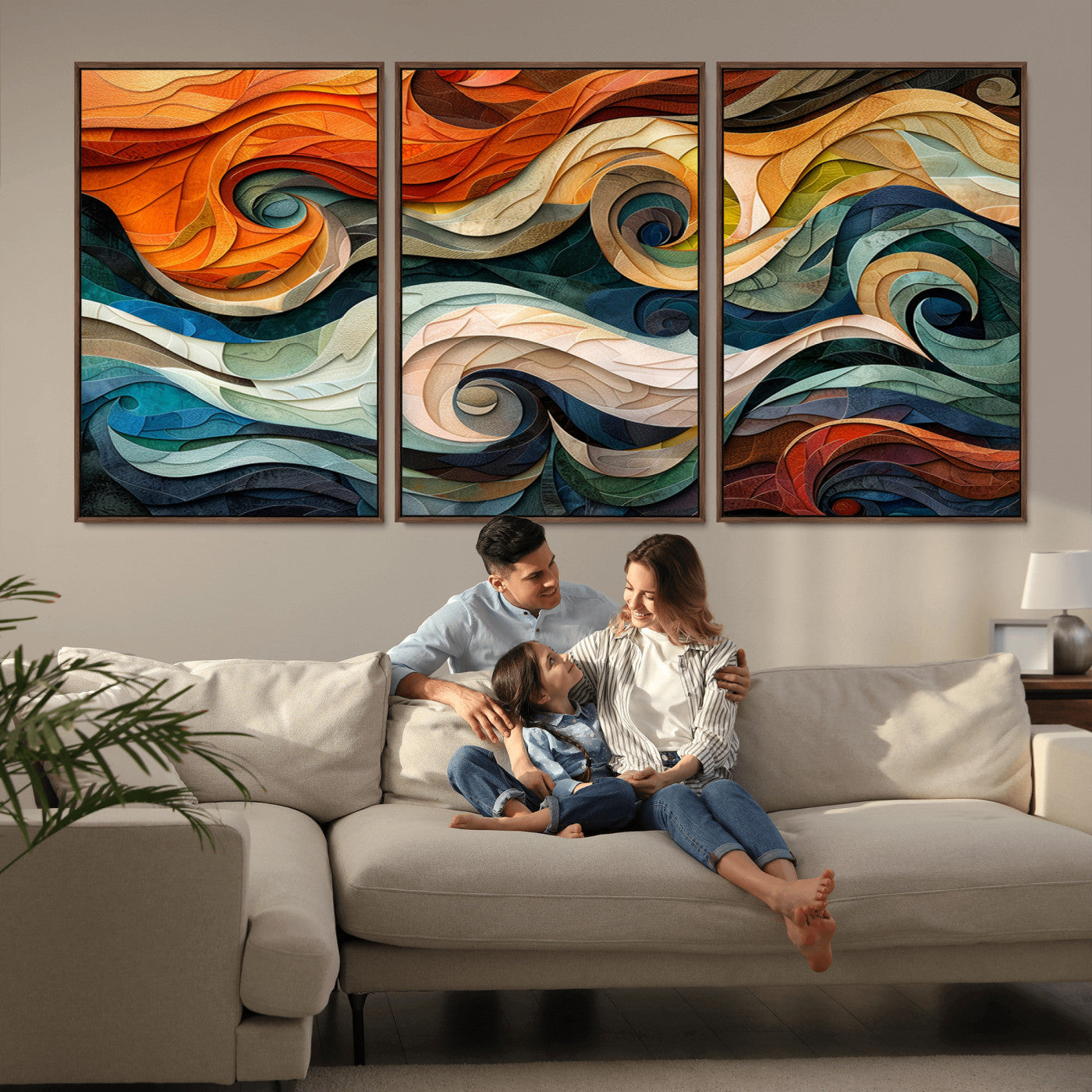 MGV-FC-60X30-3P - Abstract Wave Wall Art | Ready to Hang Framed Canvas Print | Vibrant Home Decor for Modern Spaces