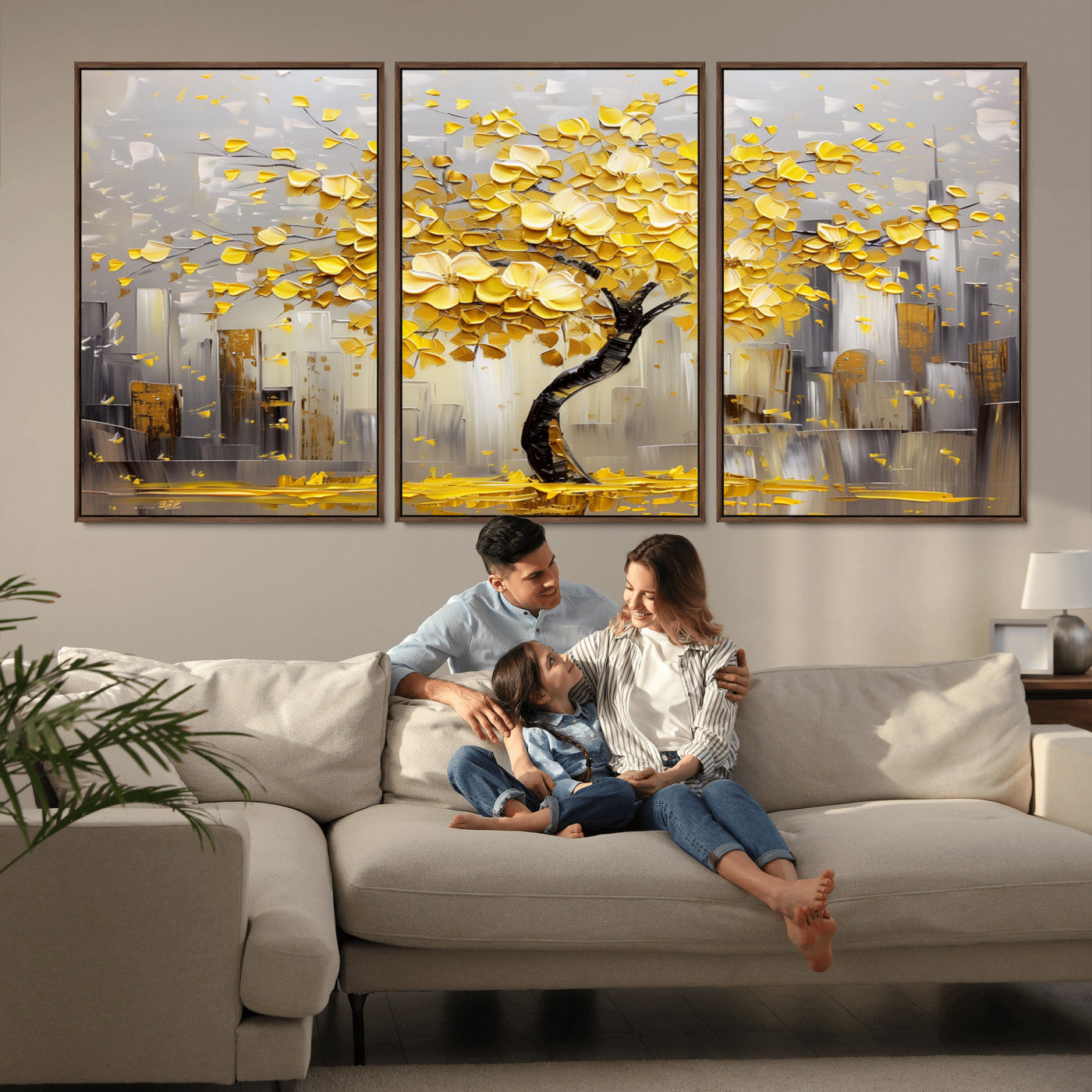 -Golden Tree Canvas Print | Abstract Wall Art for Modern Homes | Ready to Hang Framed Artwork
