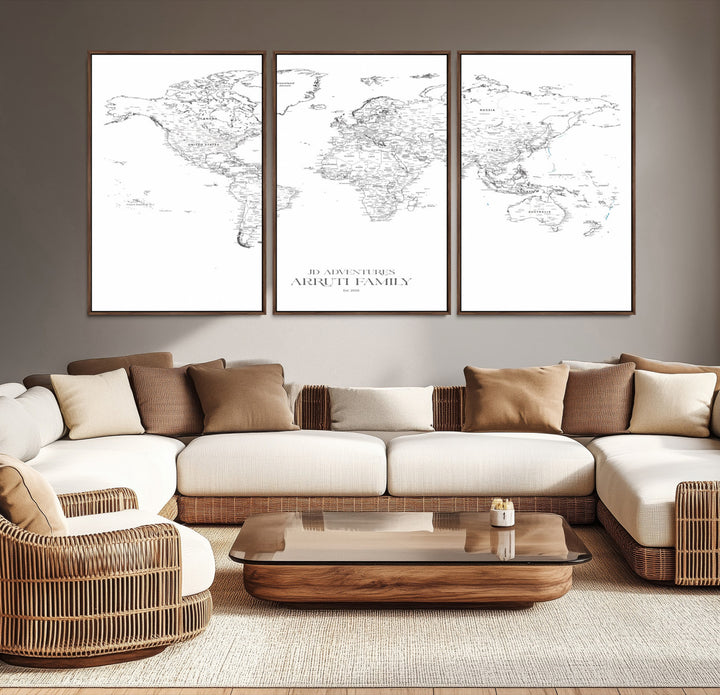 Personalized World Map Wall Art Canvas Print - Custom Push Pin Travel Map Canvas - Framed Map Print for Travel Lover Gift