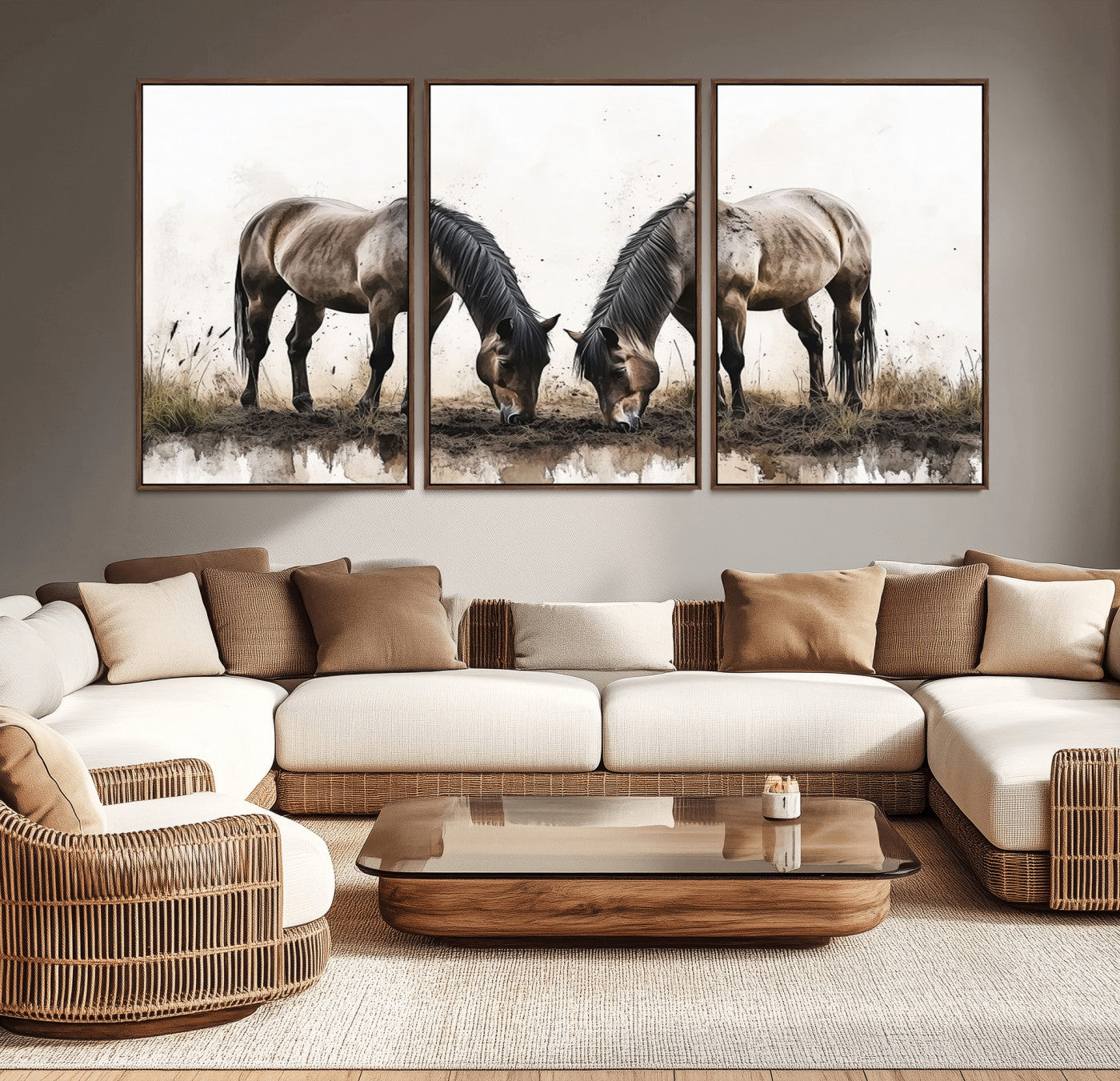 71729-MGV-CV-36X24-Chines Ink Style Horses Wall Art Canvas Print