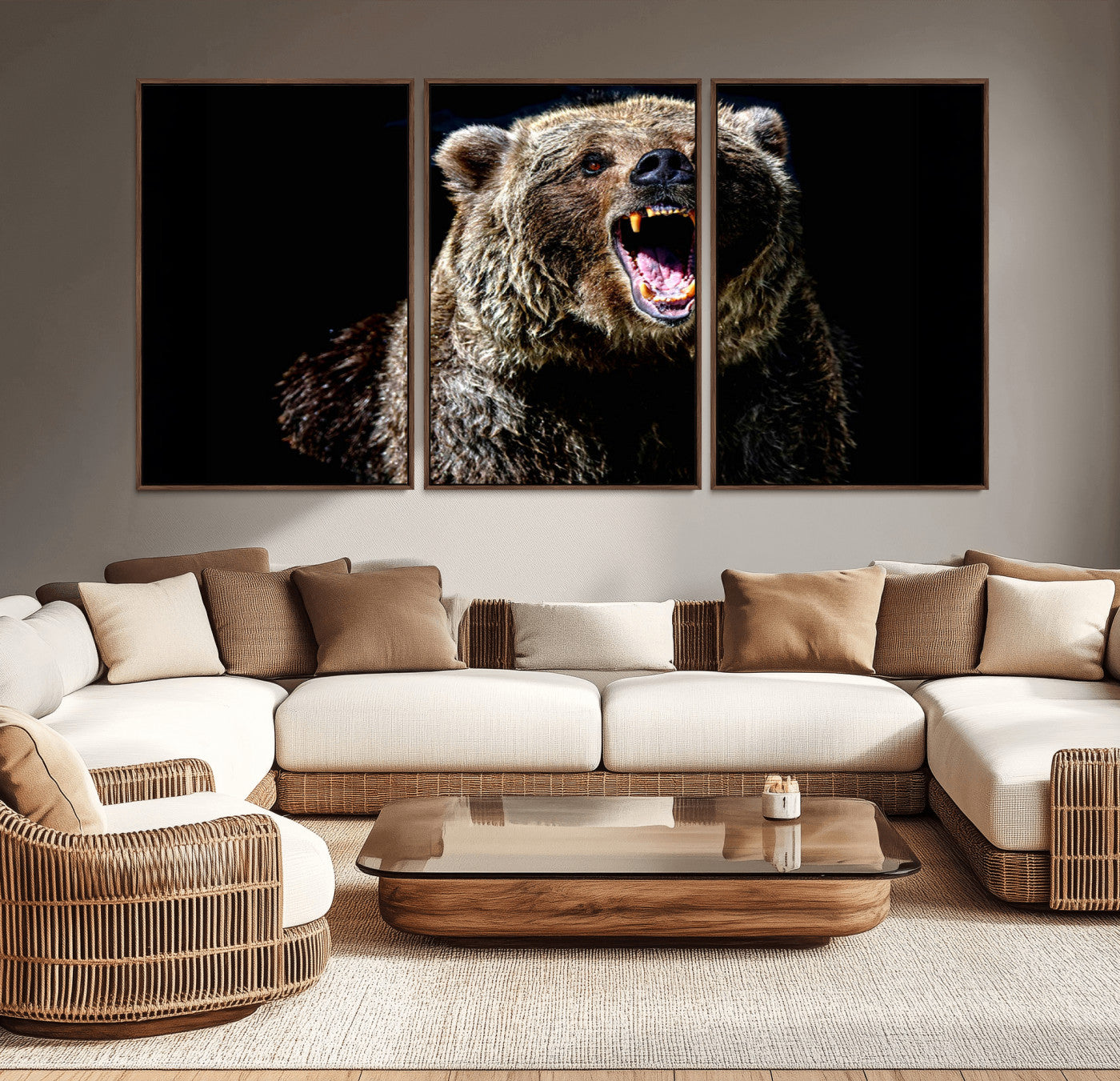 17625-MGV-CV-36X24-Grizzly Bear Canvas Print | Wildlife Wall Art for Cabin Decor | Ready to Hang Framed