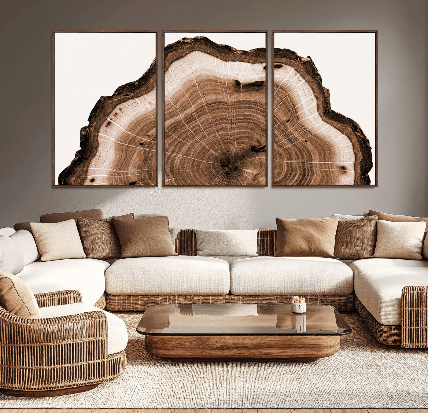 45195-MGV-CV-36X24-Rustic Wood Rings Wall Art | Nature-Inspired Tree Ring Canvas Print | Ready to Hang and Framed for