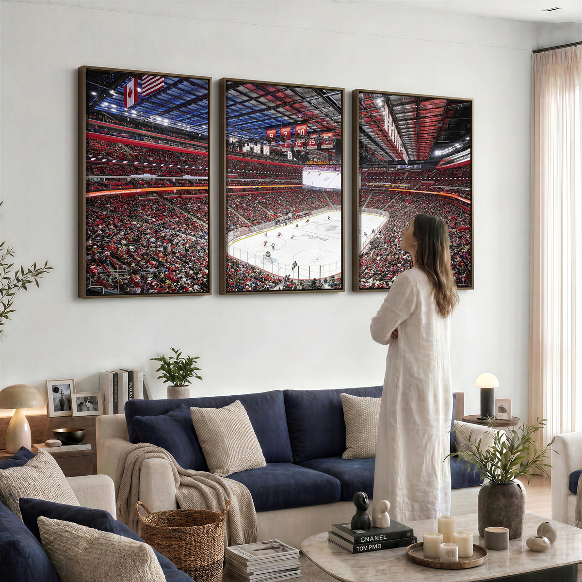 62263-MGV-CV-36X24 - Barton Malow Little Caesars Arena Detroit Wall Art Canvas Print - Detroit Hockey and Basketball