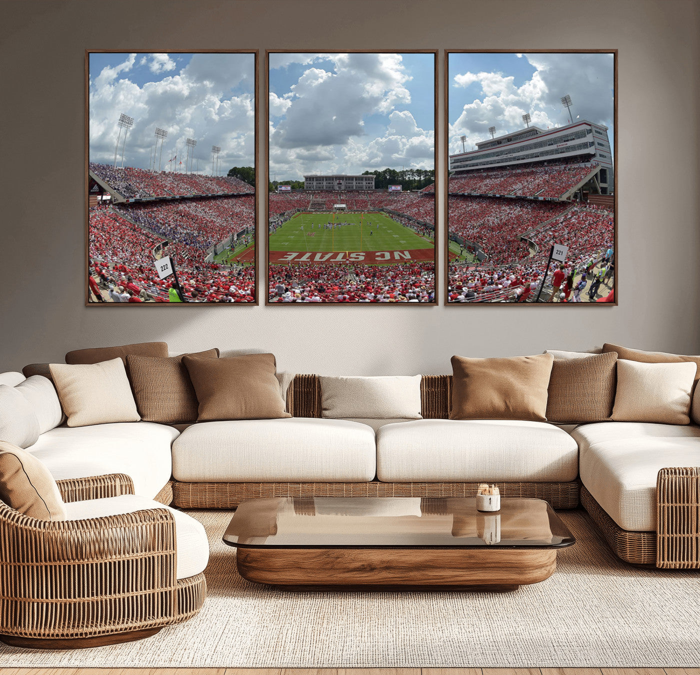 MGV-FC-60X30-3P - NC State Wolfpack Football Team Print Canvas- Raleigh Carter-Finley Stadium Wall Art Canvas Print