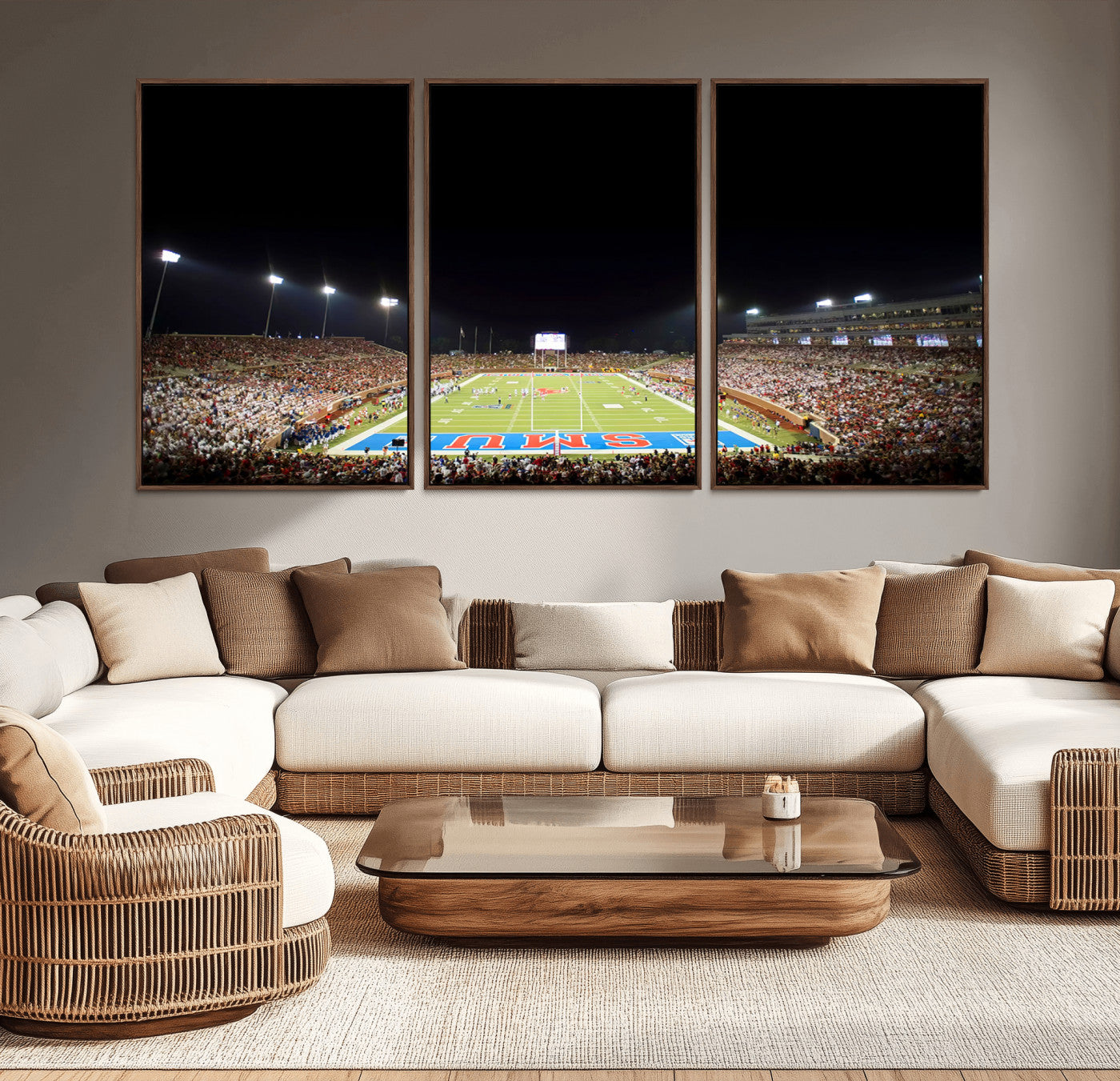 MGV-FC-60X30-3P - SMU Mustangs Football Team Print - Dallas Gerald J. Ford Stadium Wall Art Canvas Print