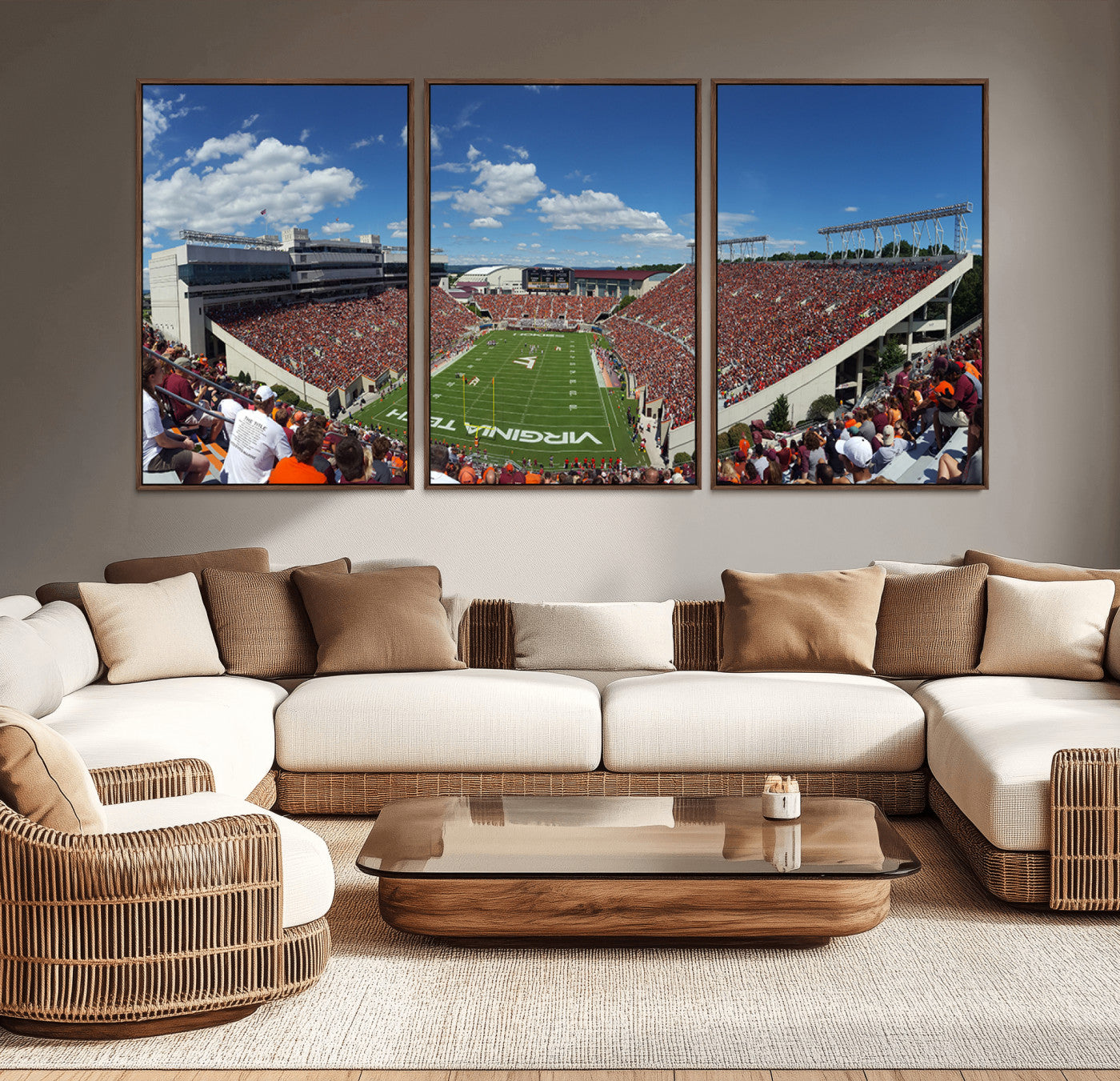 MGV-FC-60X30-3P - Virginia Tech Hokies Football Team Print - Blacksburg Lane Stadium Wall Art Canvas Print