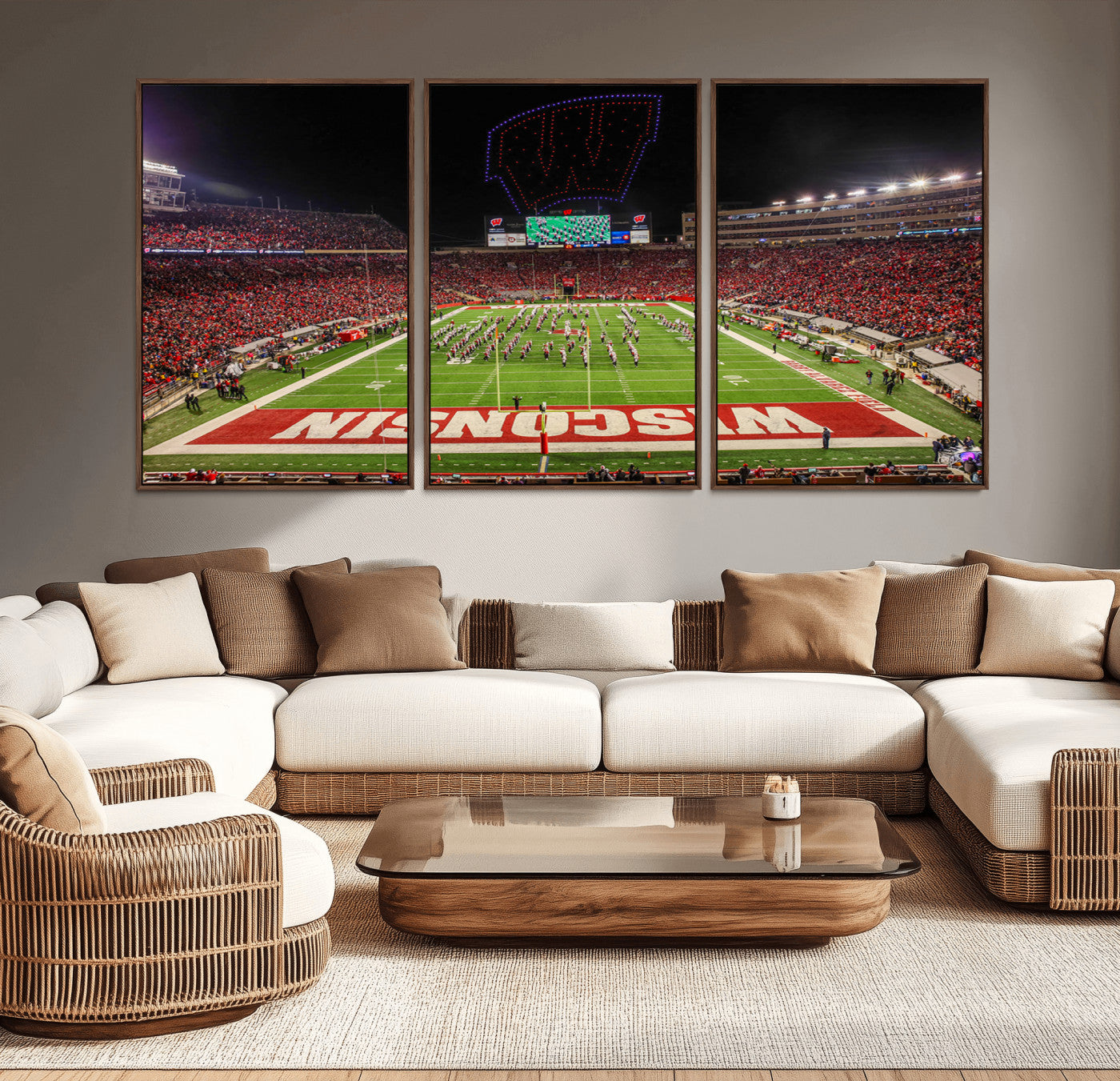 MGV-FC-60X30-3P - Wisconsin Badgers Football Team Print Canvas- Madison Camp Randall Stadium Wall Art Canvas Print