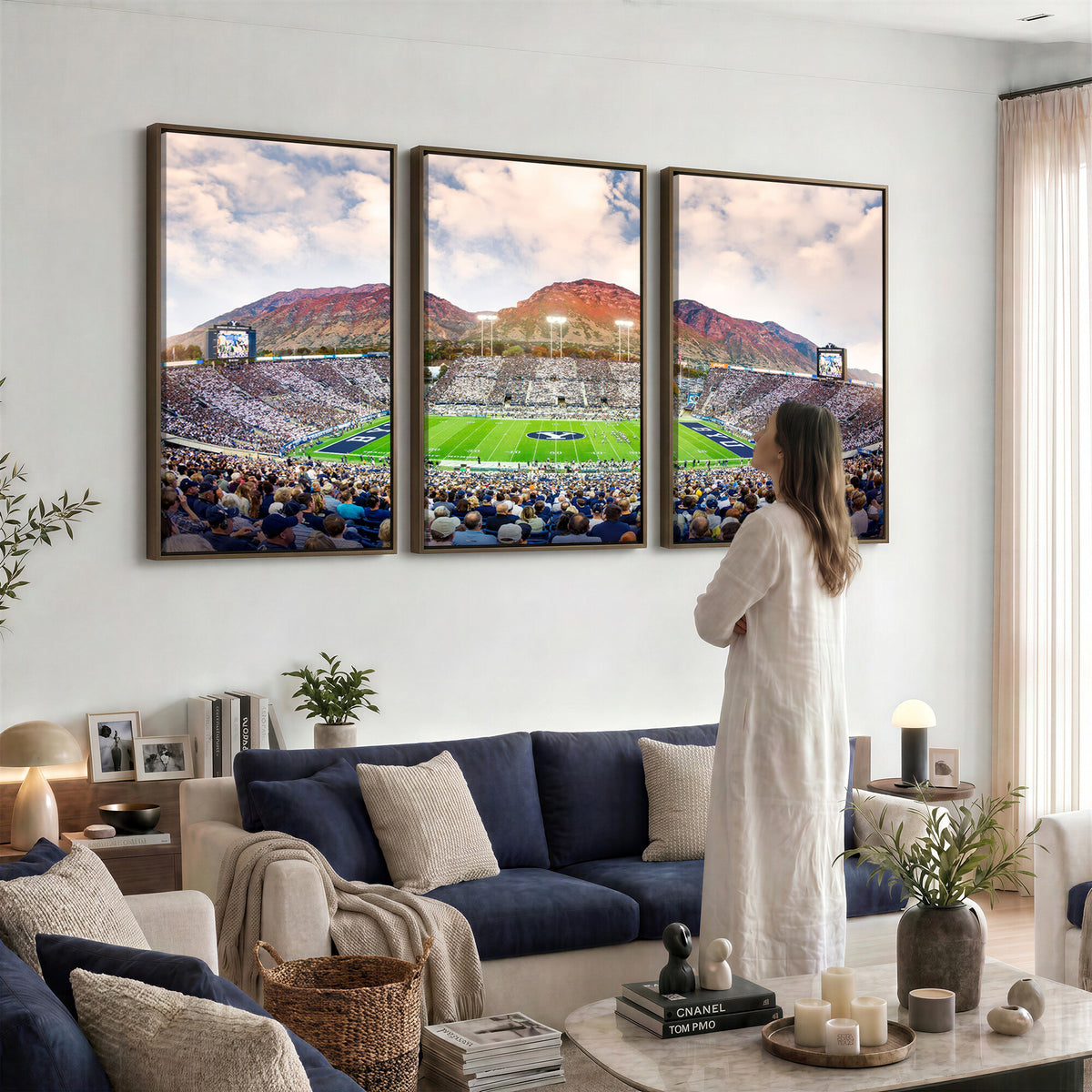 85734-MGV-CV-36X24 - Brigham Young University Cougars Football Team Print - Provo LaVell Edwards Stadium Wall Art Canvas