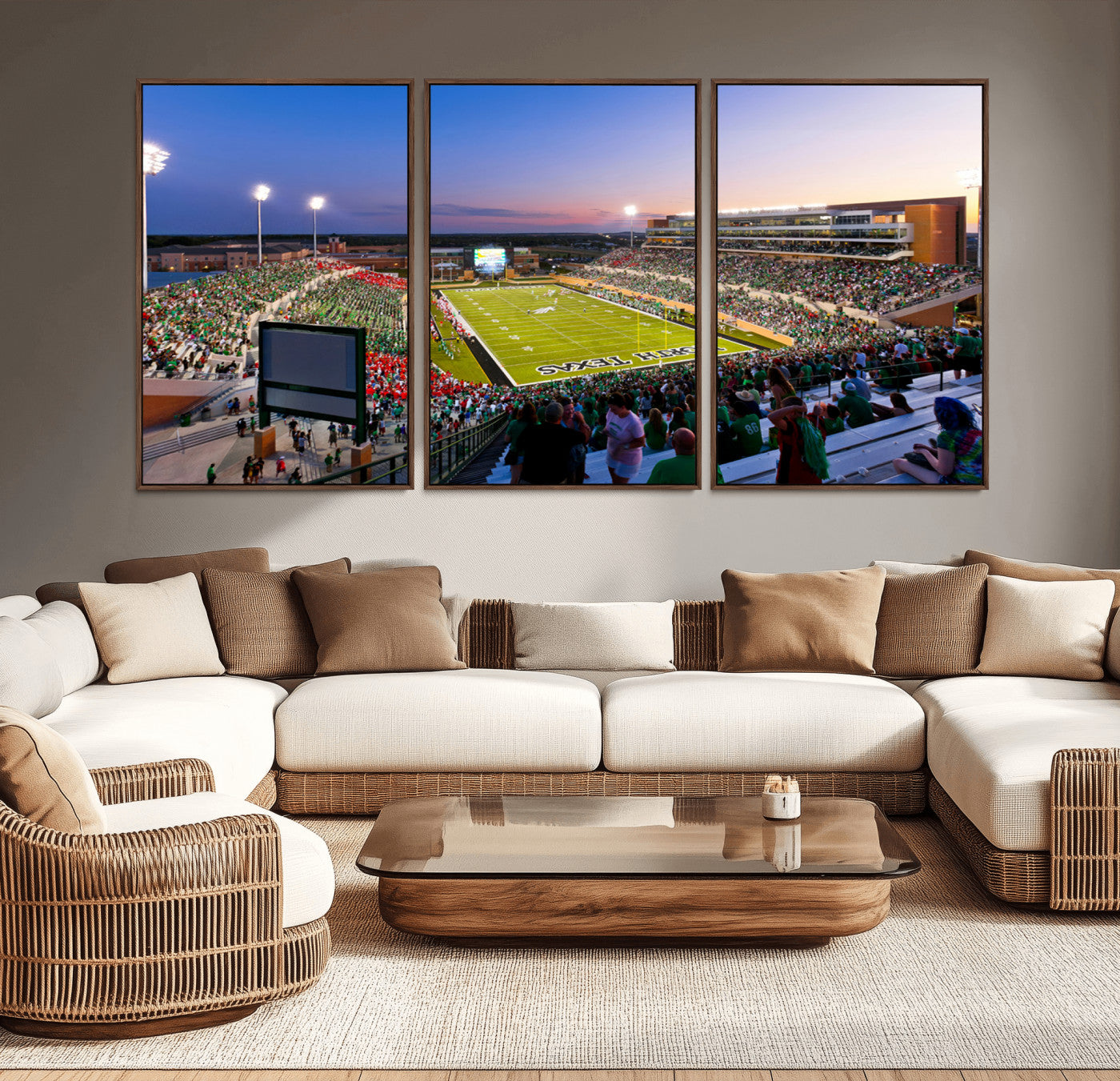 MGV-FC-60X30-3P - University of North Texas Mean Green Football Team Print - Denton DATCU Stadium Wall Art Canvas