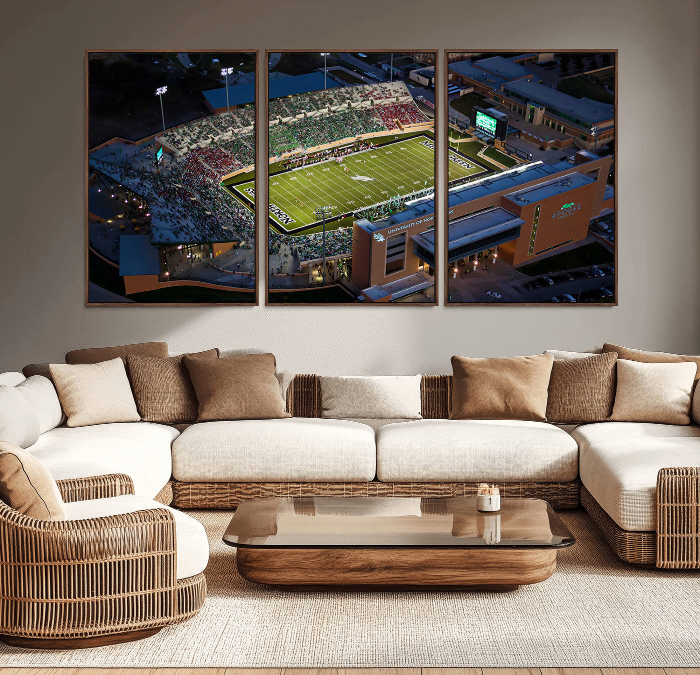 MGV-FC-60X30-3P - University of North Texas Mean Green Football Artwork, Football Team Print - Denton DATCU Stadium