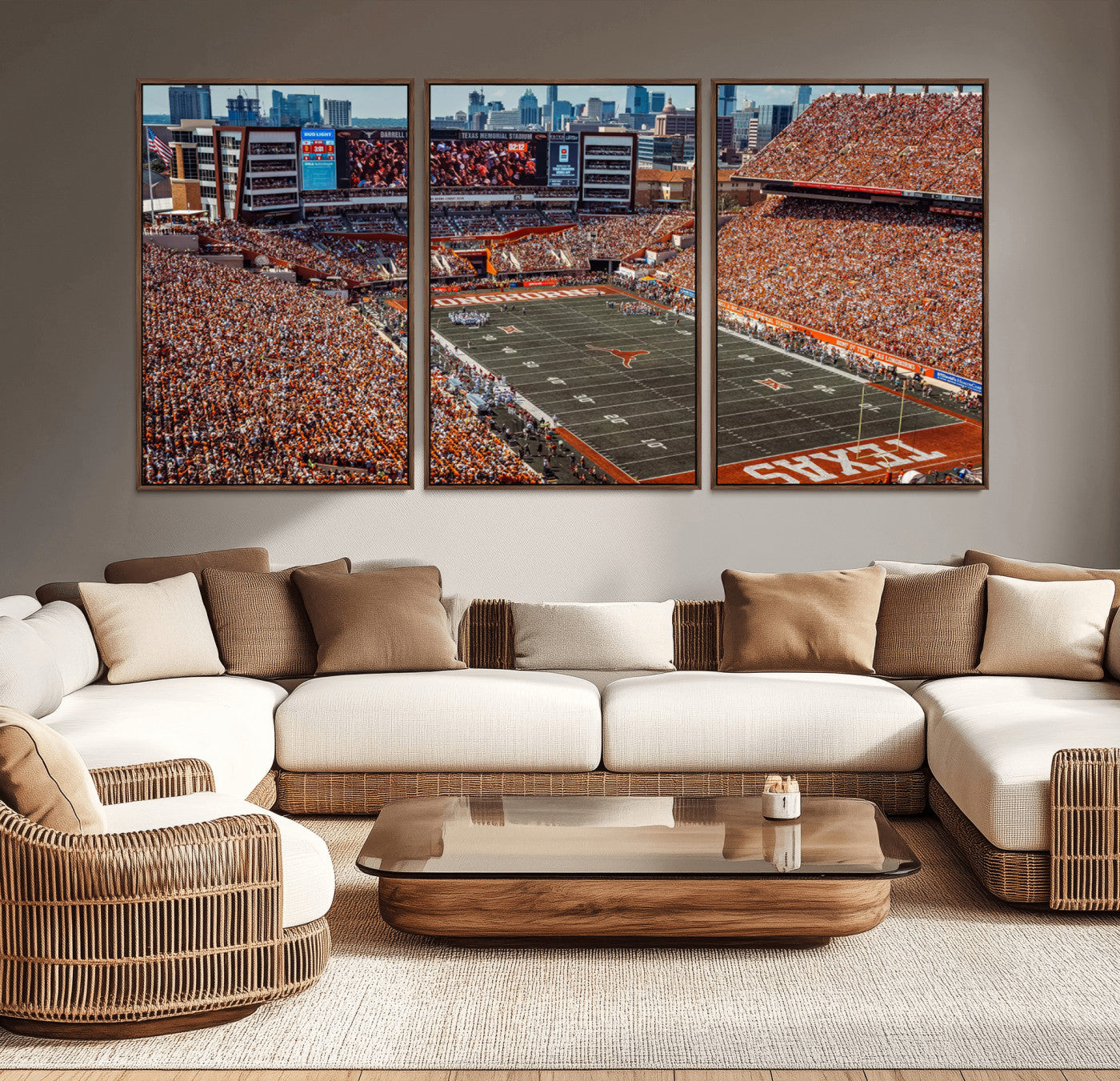 MGV-FC-60X30-3P - University of Texas Longhorns Football Team Print - Austin Darrell K Royal-Texas Memorial Stadium