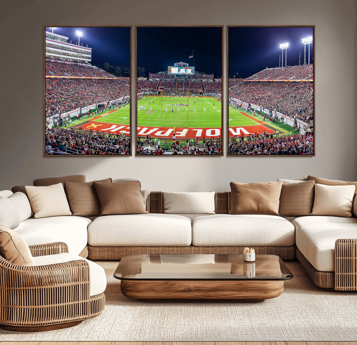 MGV-FC-60X30-3P - Wolfpack Football Team Print - Raleigh Carter-Finley Stadium Wall Art Canvas Print