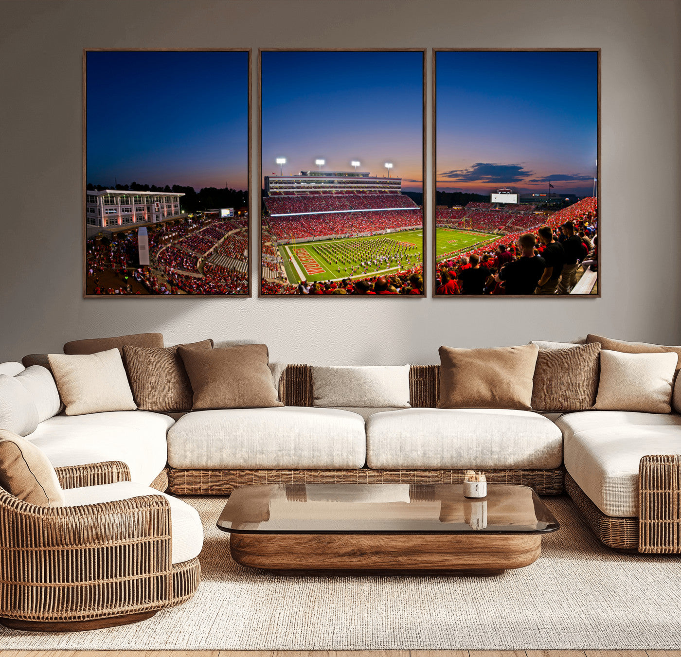 MGV-FC-60X30-3P - Wolfpack Football Team Wall Art Print - Raleigh Carter-Finley Stadium Wall Art Canvas Print