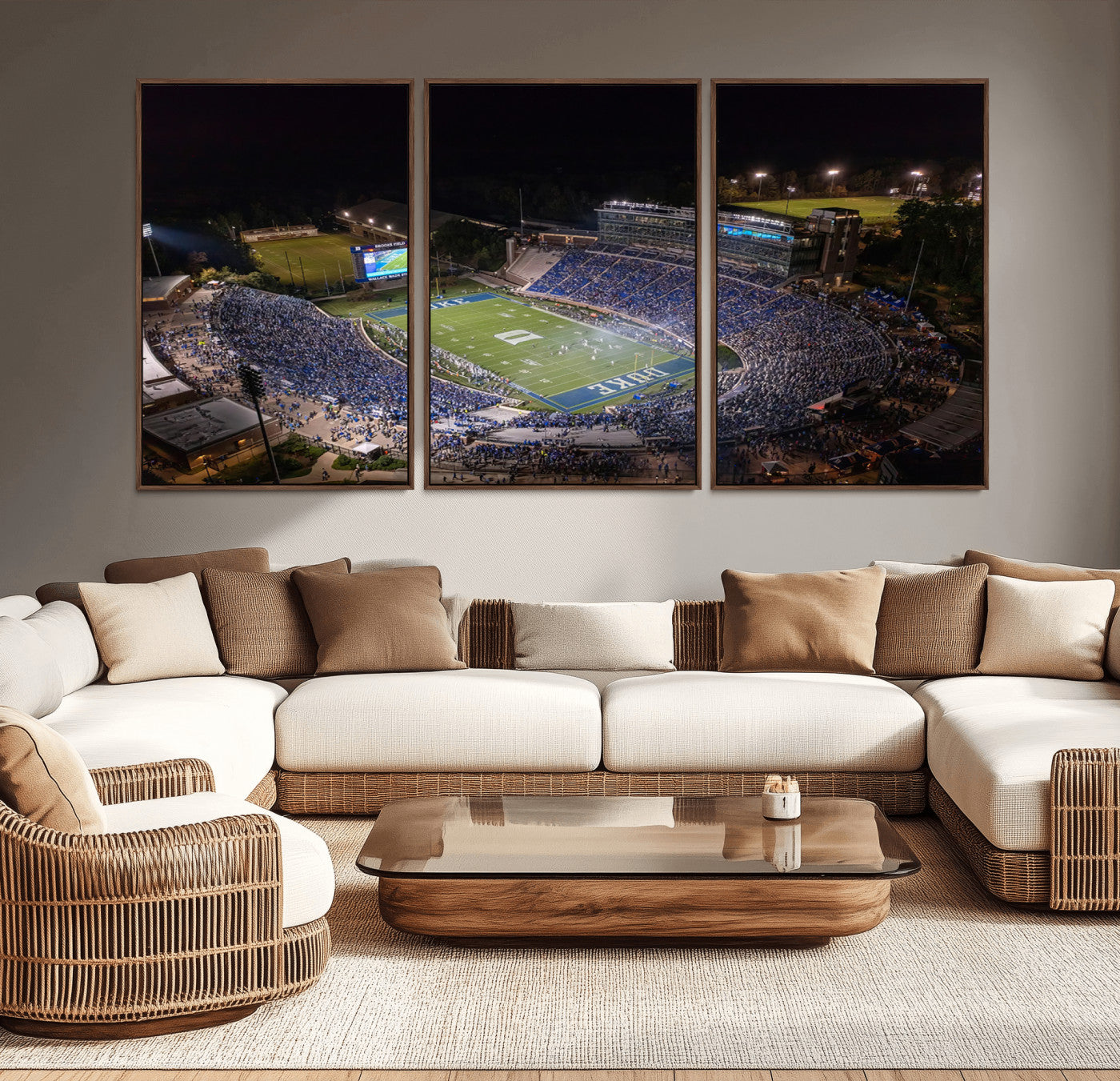 MGV-FC-60X30-3P - Duke University Blue Devils Football Print Canvas - Durham Wallace Wade Stadium Wall Art Canvas