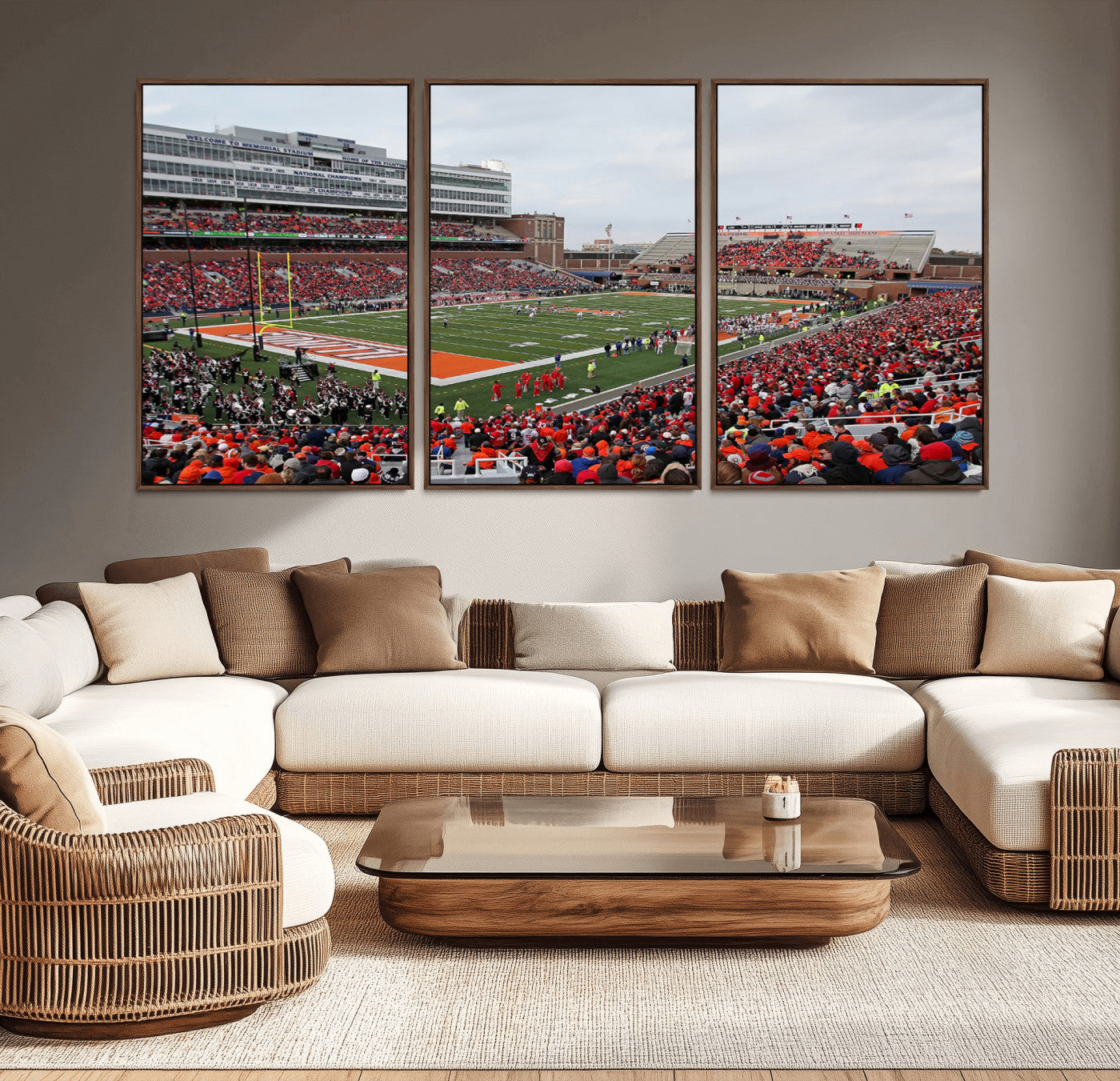 MGV-FC-60X30-3P - University of Illinois Fighting Illini Football Team Print - Champaign Illinois Memorial Stadium