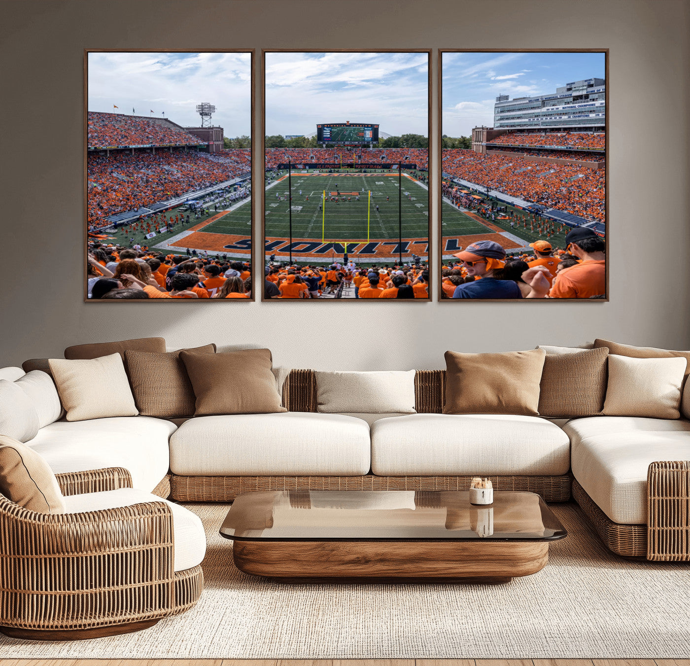 MGV-FC-60X30-3P - University of Illinois Fighting Illini Football Team Print Canvas - Champaign Illinois Memorial