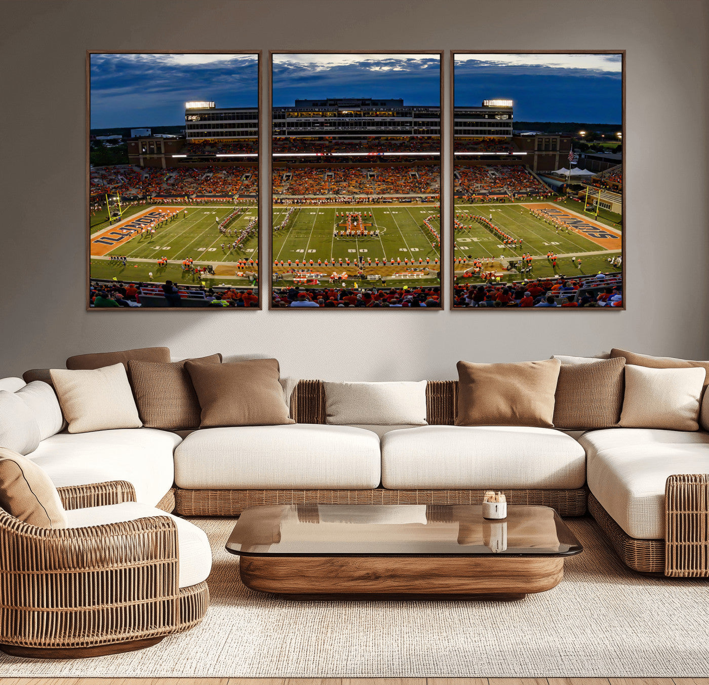 MGV-FC-60X30-3P - University of Illinois Fighting Illini Football Team Print - Champaign Illinois Memorial Stadium