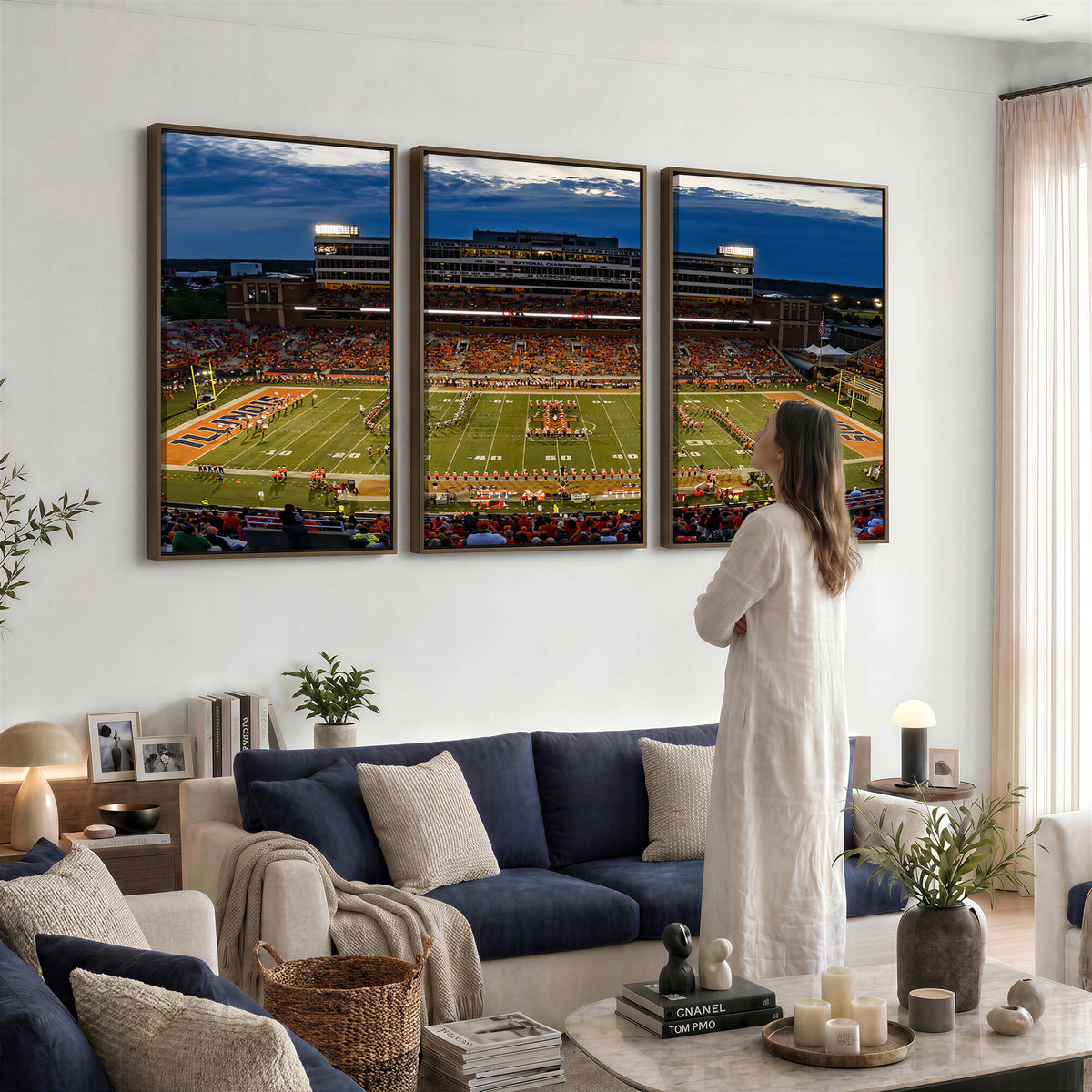 44513-MGV-CV-36X24 - University of Illinois Fighting Illini Football Team Print - Champaign Illinois Memorial Stadium