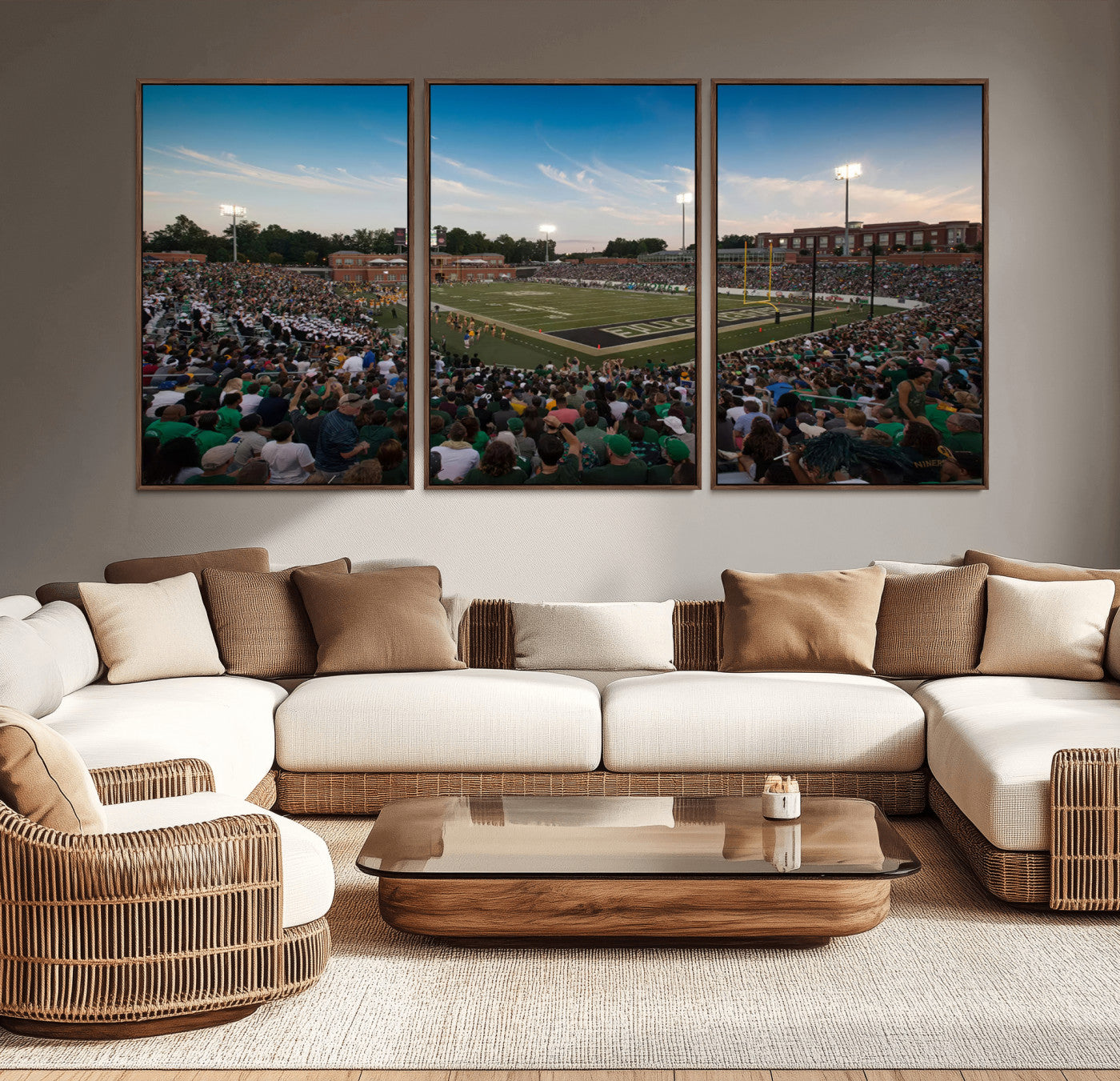 MGV-FC-60X30-3P - University of Charlotte 49ers Football Team Print - Charlotte Jerry Richardson Stadium Wall Art