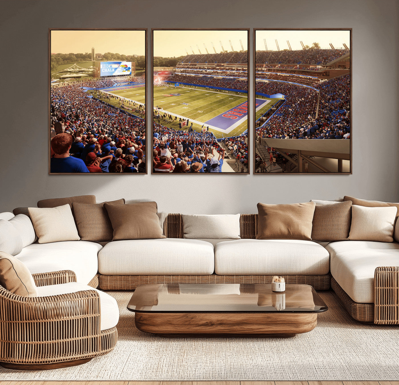 MGV-FC-60X30-3P - University of Kansas Jayhawks Football Team Print - Lawrence Kansas Memorial Stadium Wall Art Canvas
