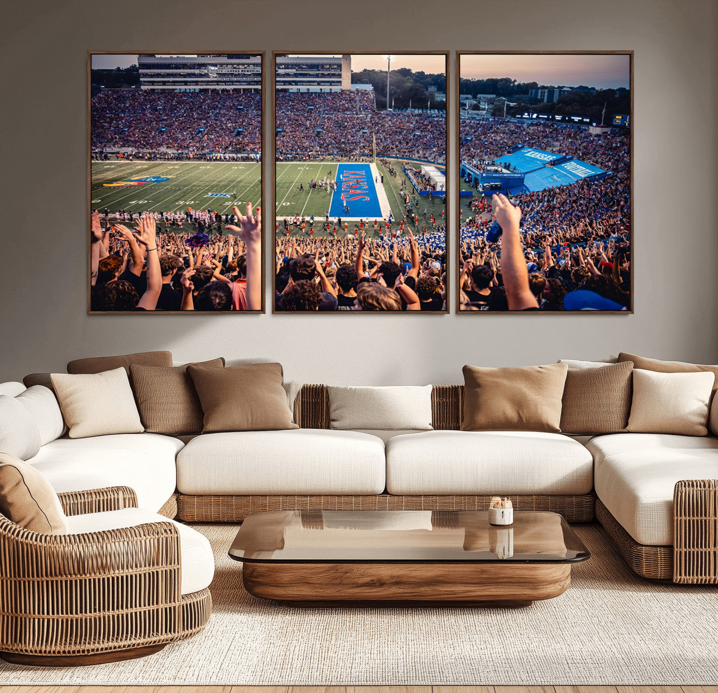 MGV-FC-60X30-3P - University of Kansas Jayhawks Football Team Art Print - Lawrence Kansas Memorial Stadium Wall Art