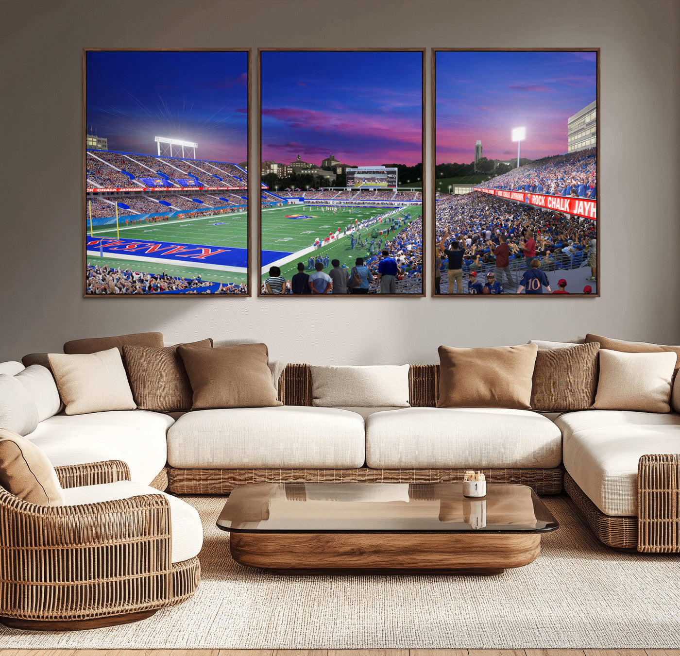 MGV-FC-60X30-3P - University of Kansas Jayhawks Football Team Print Canvas- Lawrence Kansas Memorial Stadium Wall Art