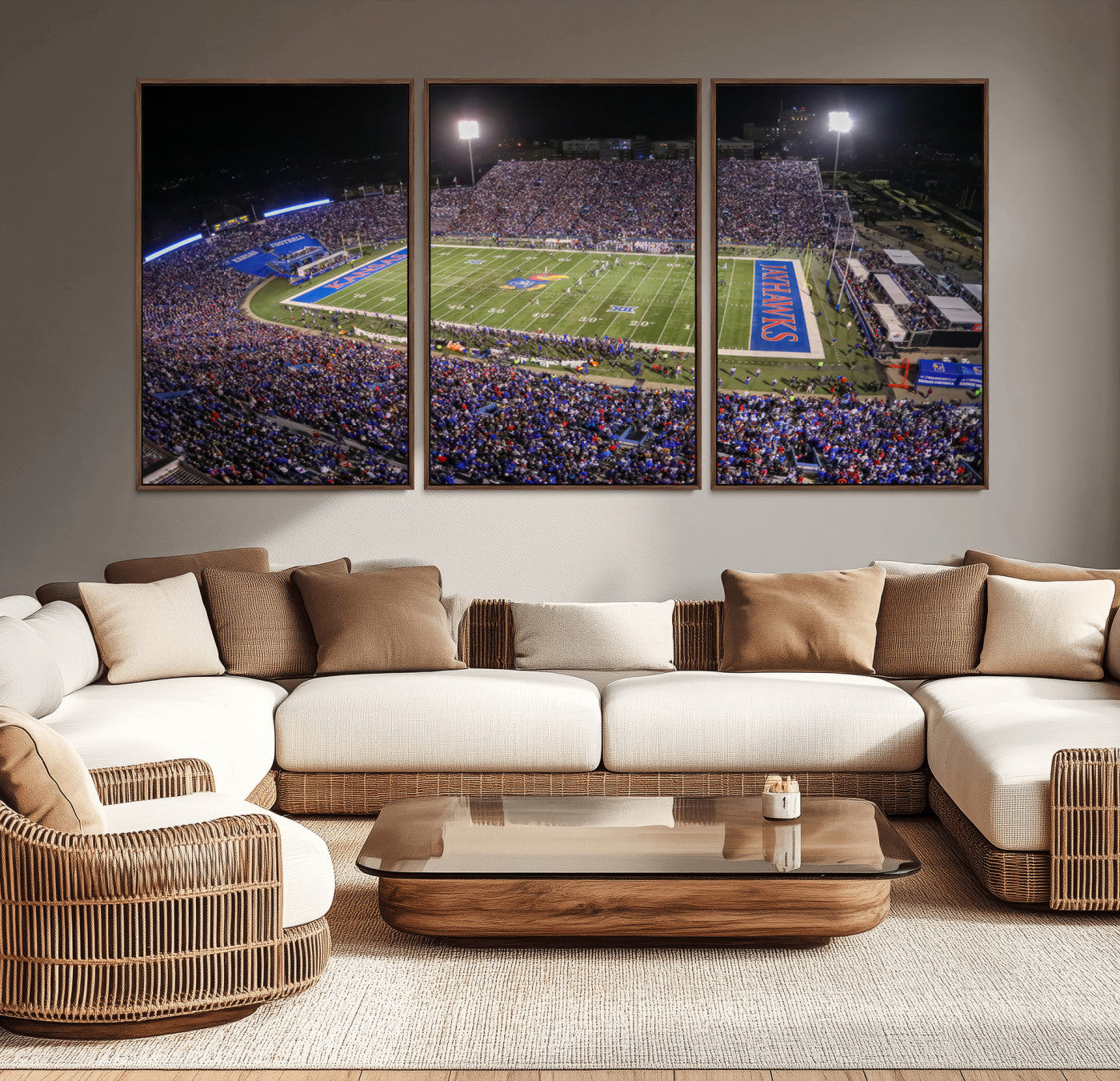 MGV-FC-60X30-3P - University of Kansas Jayhawks Football Team Print - Lawrence Kansas Memorial Stadium Wall Art Canvas