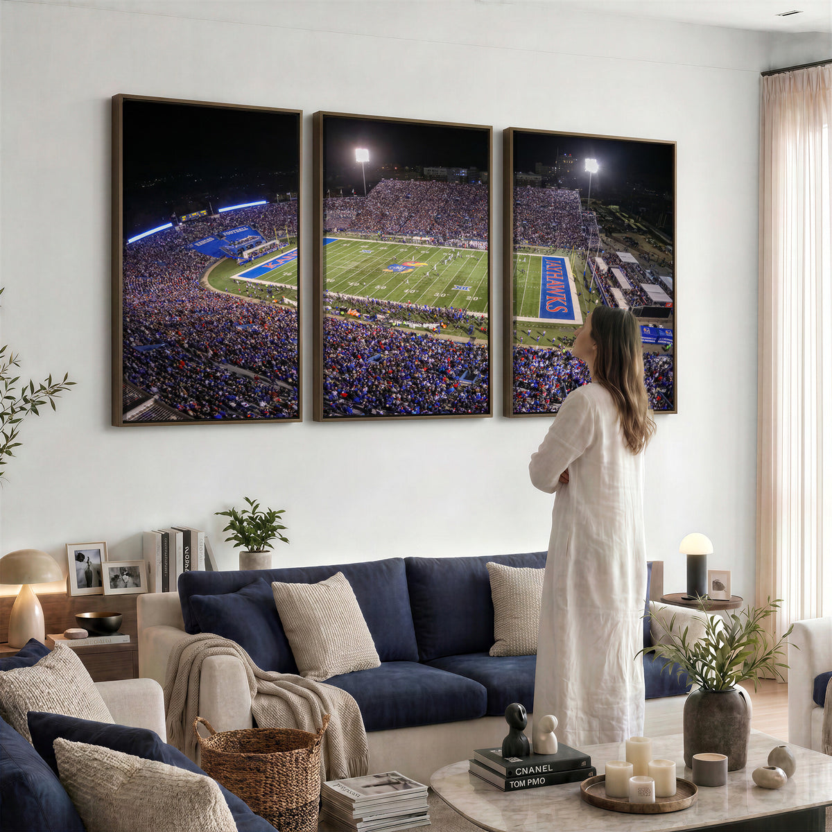 69760-MGV-CV-36X24 - University of Kansas Jayhawks Football Team Print - Lawrence Kansas Memorial Stadium Wall Art Canvas