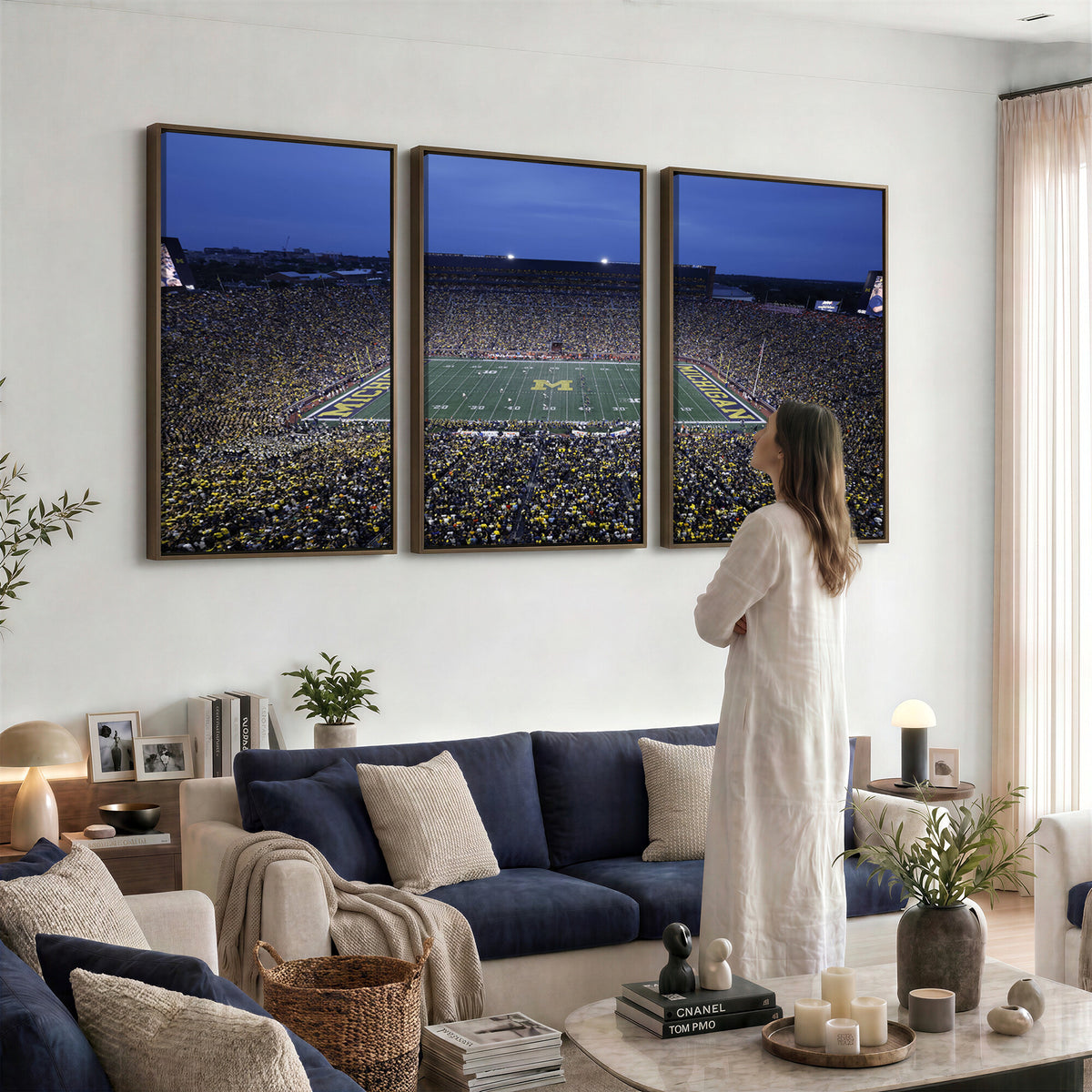 34202-MGV-CV-36X24 - University of Michigan Wolverines Football Team Print - Ann Arbor Michigan Stadium Wall Art Canvas