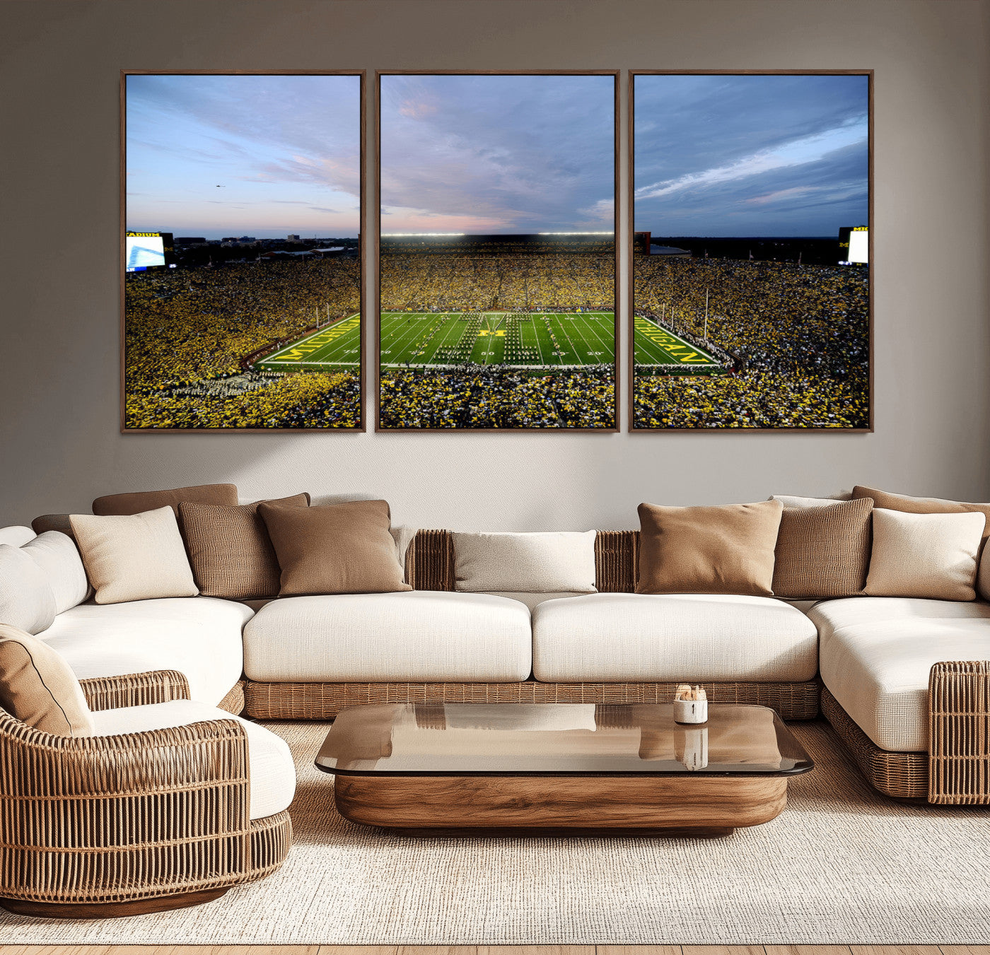MGV-FC-60X30-3P - University of Michigan Wolverines Football Team Print - Ann Arbor Michigan Stadium Wall Art Canvas