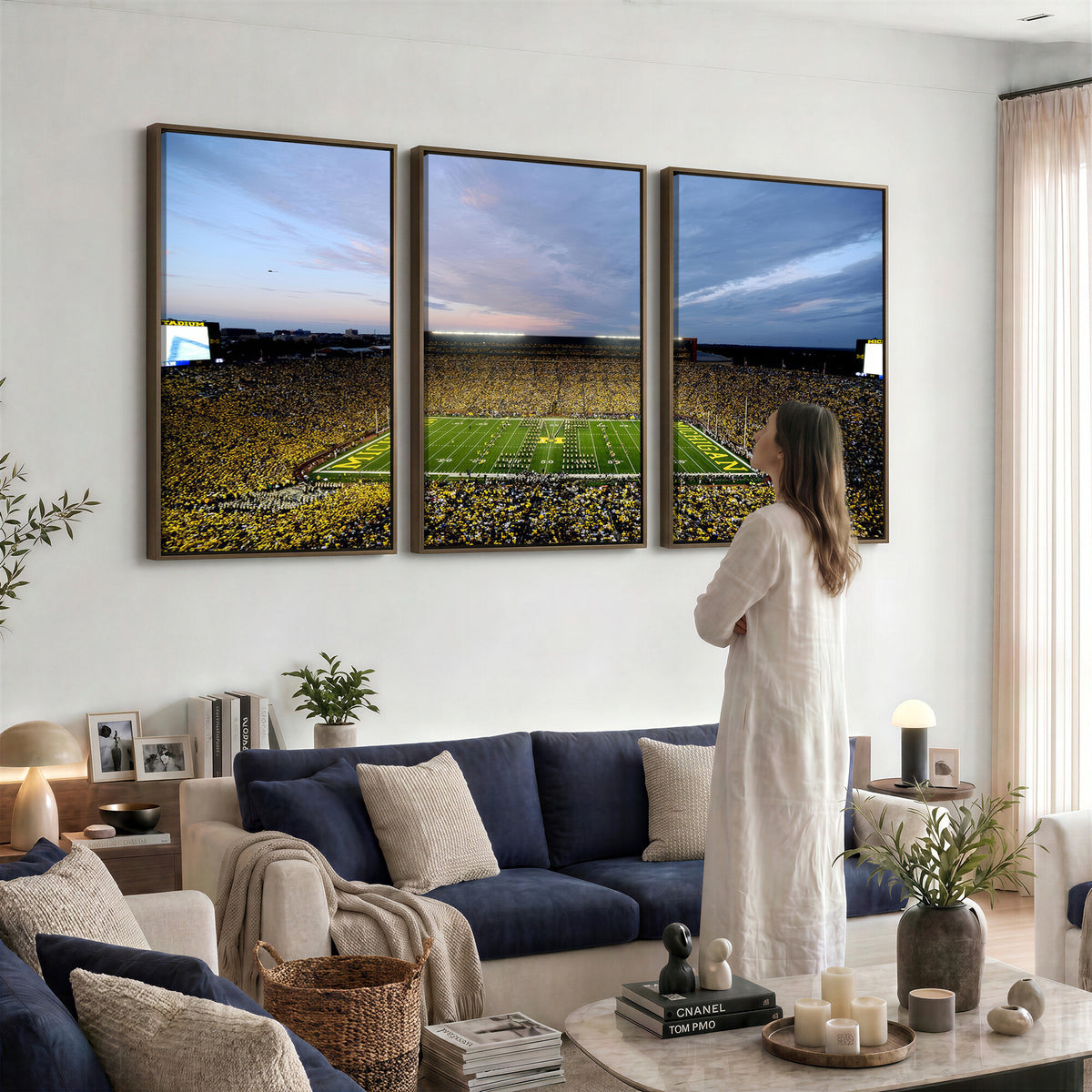 82641-MGV-CV-36X24 - University of Michigan Wolverines Football Team Print - Ann Arbor Michigan Stadium Wall Art Canvas
