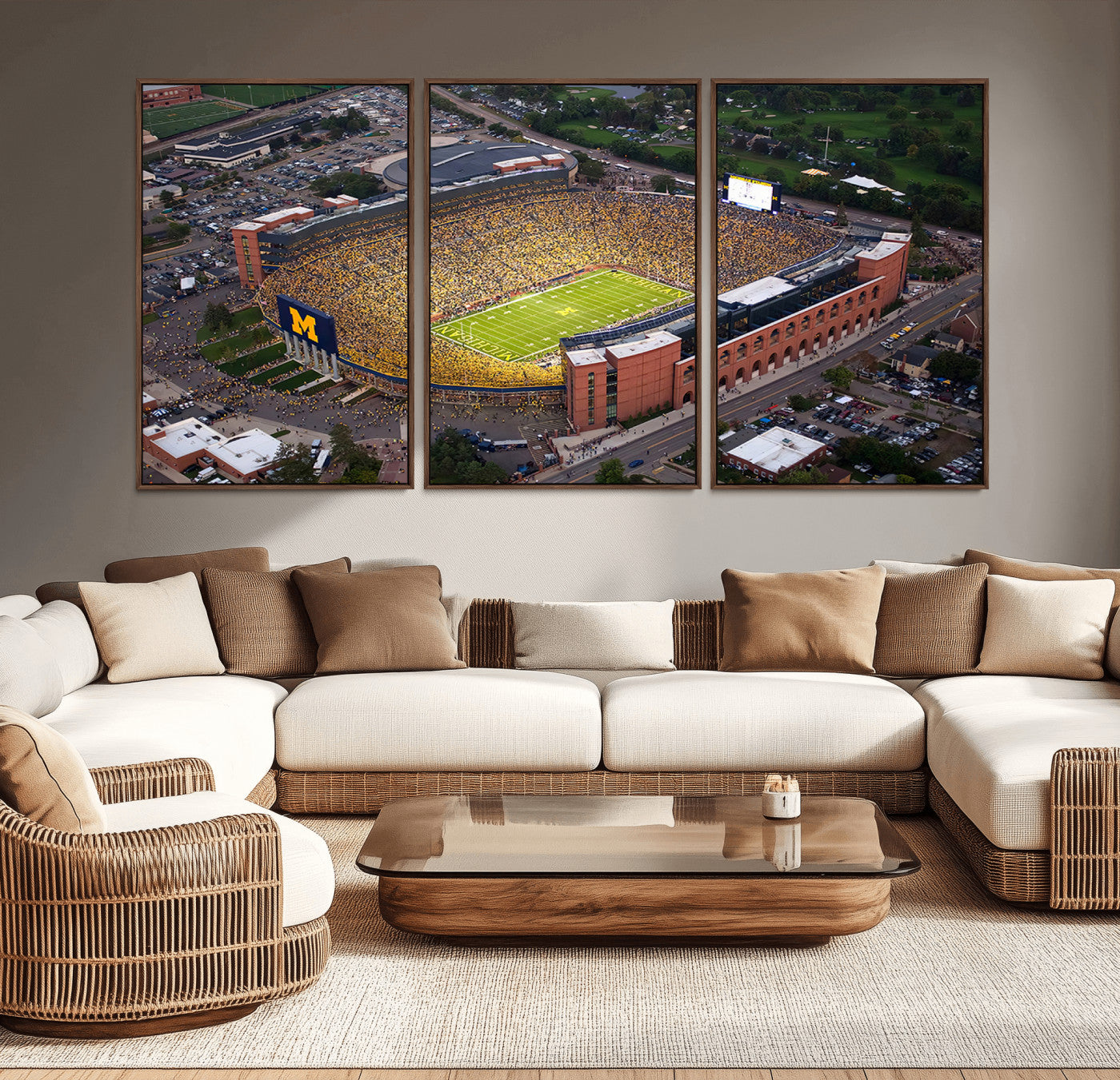 MGV-FC-60X30-3P - University of Michigan Wolverines Football Team Print - Ann Arbor Michigan Stadium Wall Art Canvas